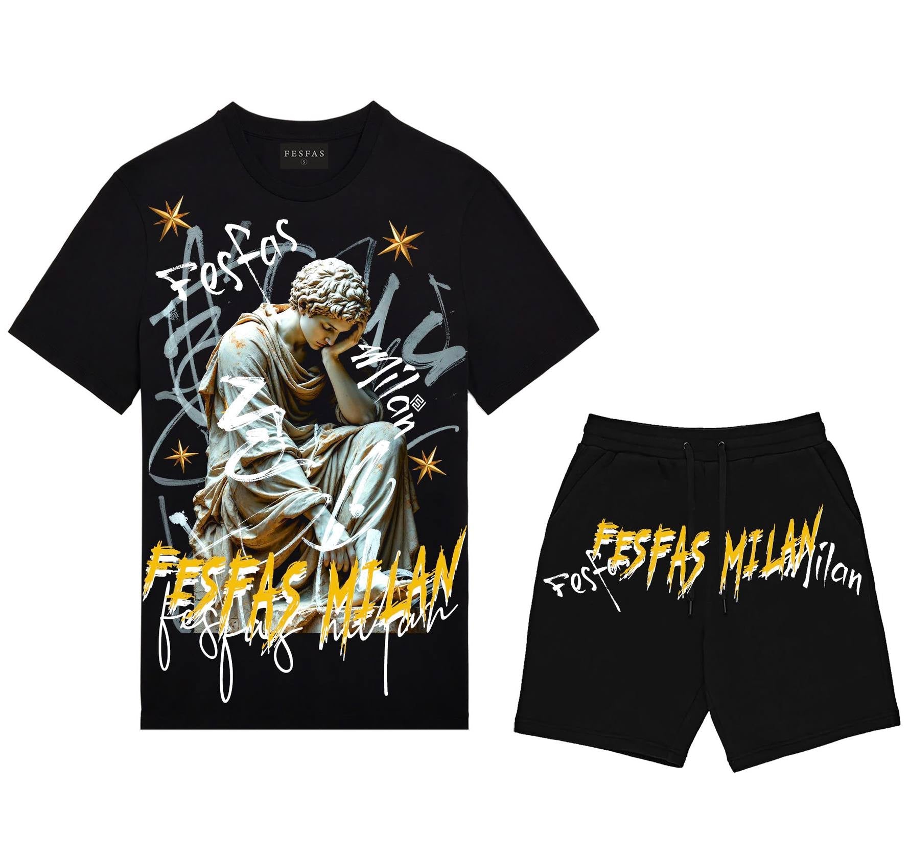 FesFas angel statue-print | Bộ T-Shirt | Nam | Màu Đen