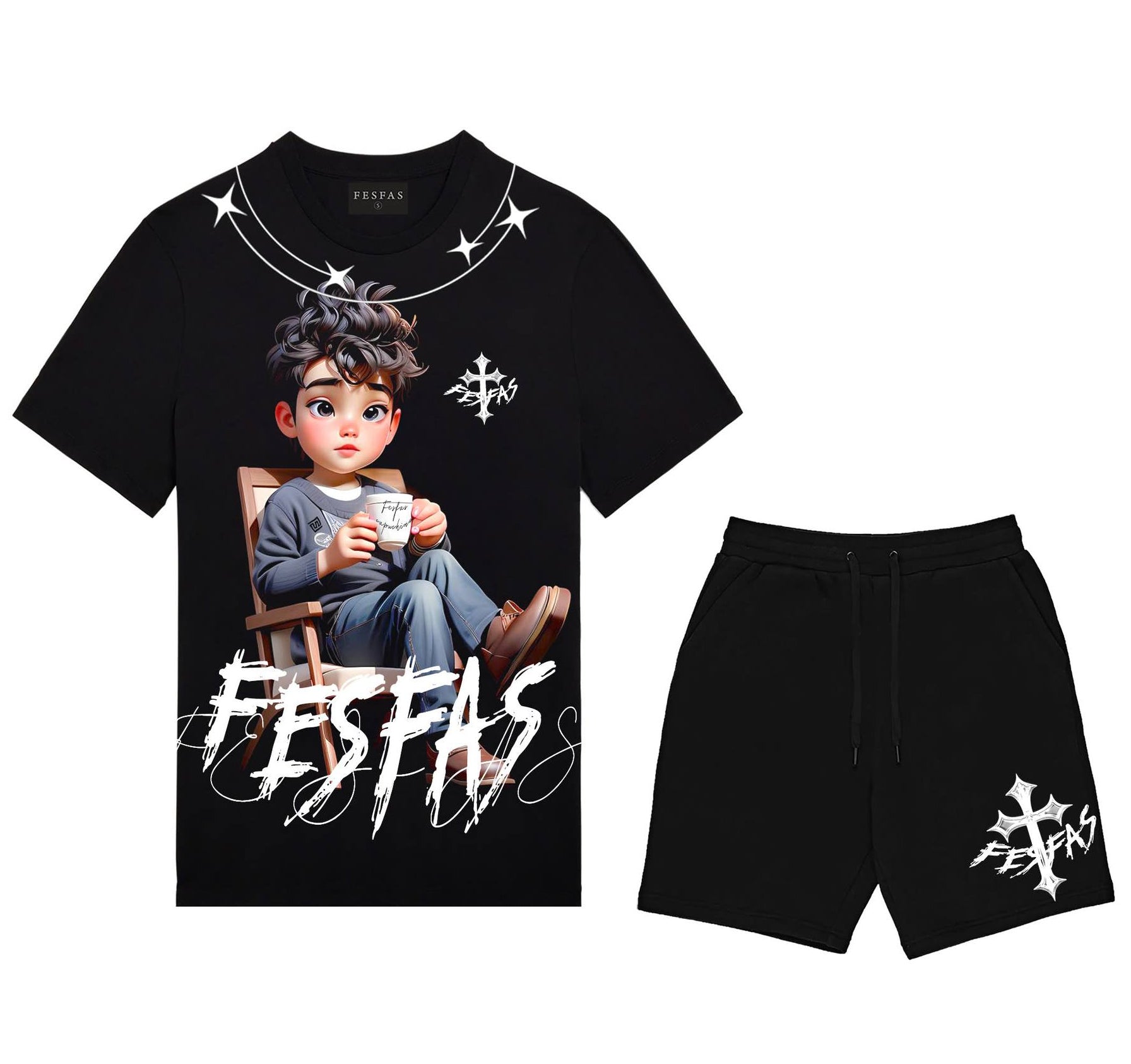 FesFas relaxed boy-print | Bộ T-Shirt | Nam | Màu Đen