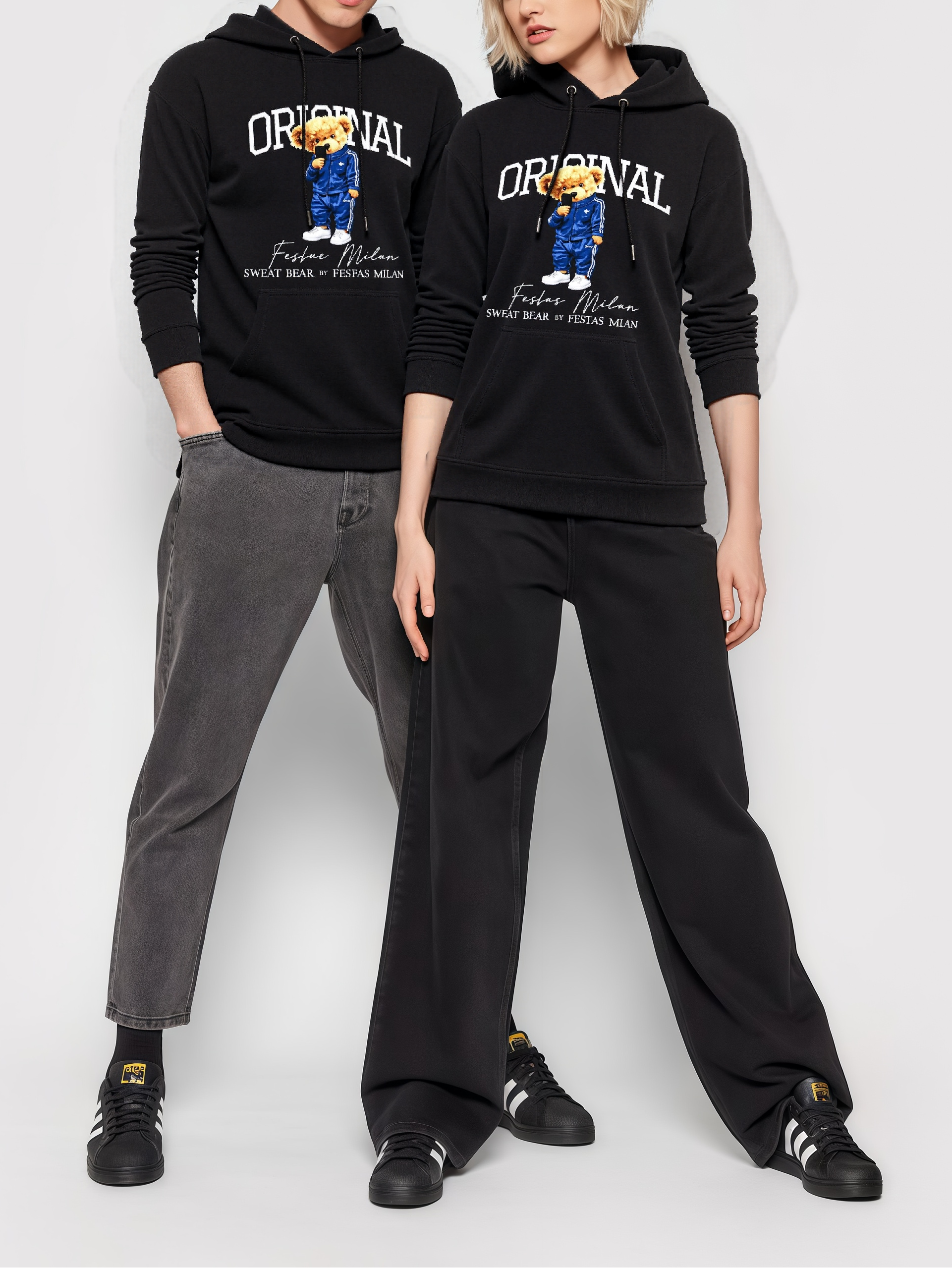 FesFas Bear-print Hoodie Set | Black | Men