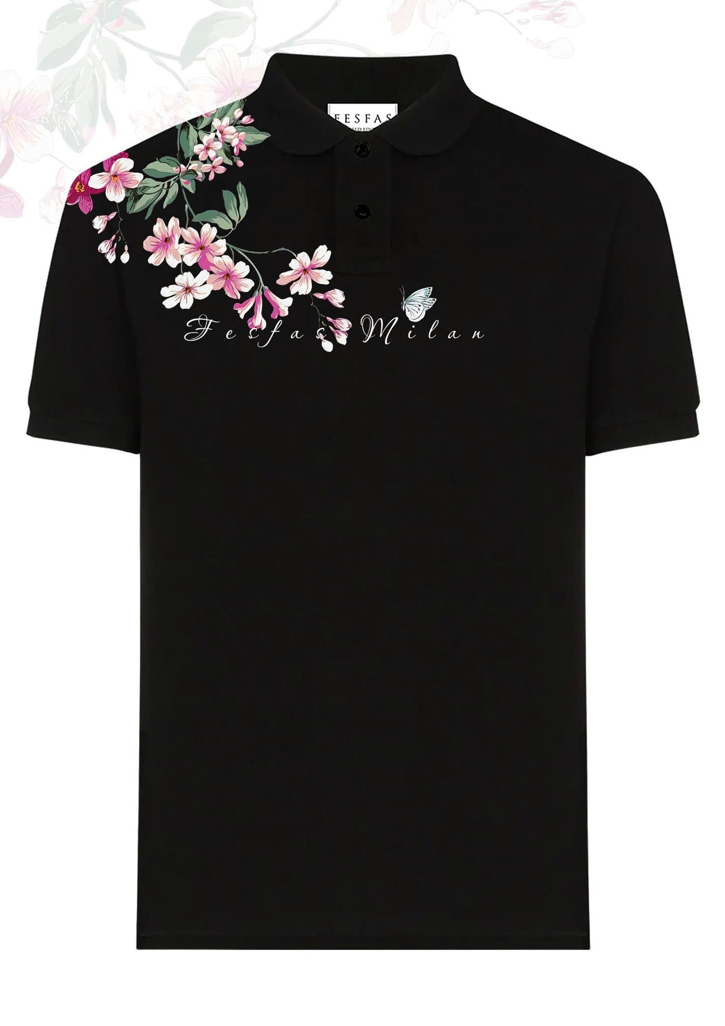 FesFas Floral-print | Áo Polo | Nam | Màu Đen