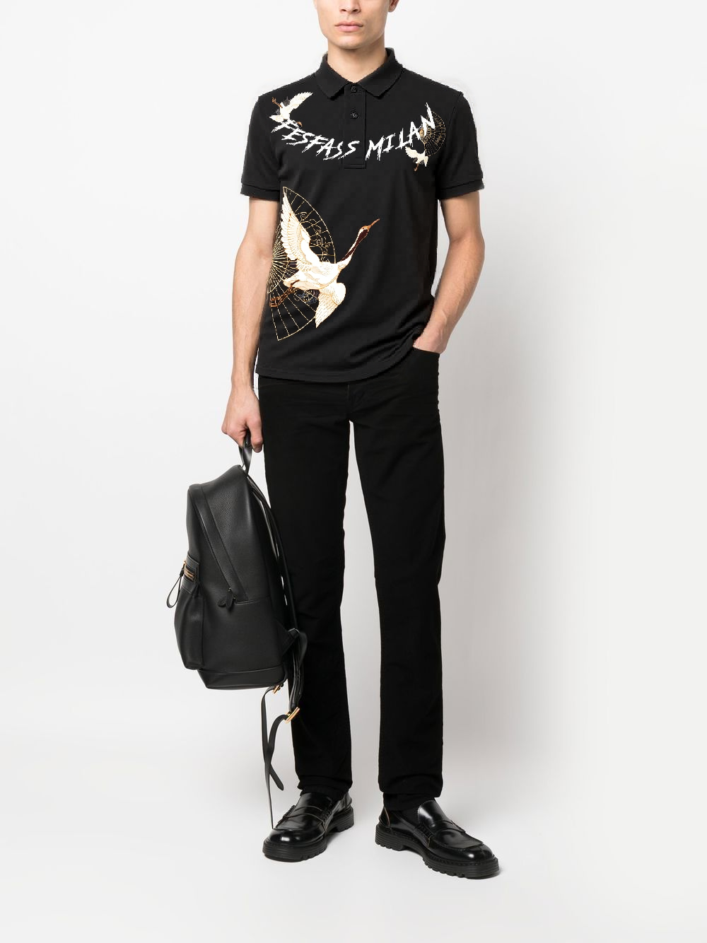 FesFas crane-print | Áo Polo | Nam | Màu Đen