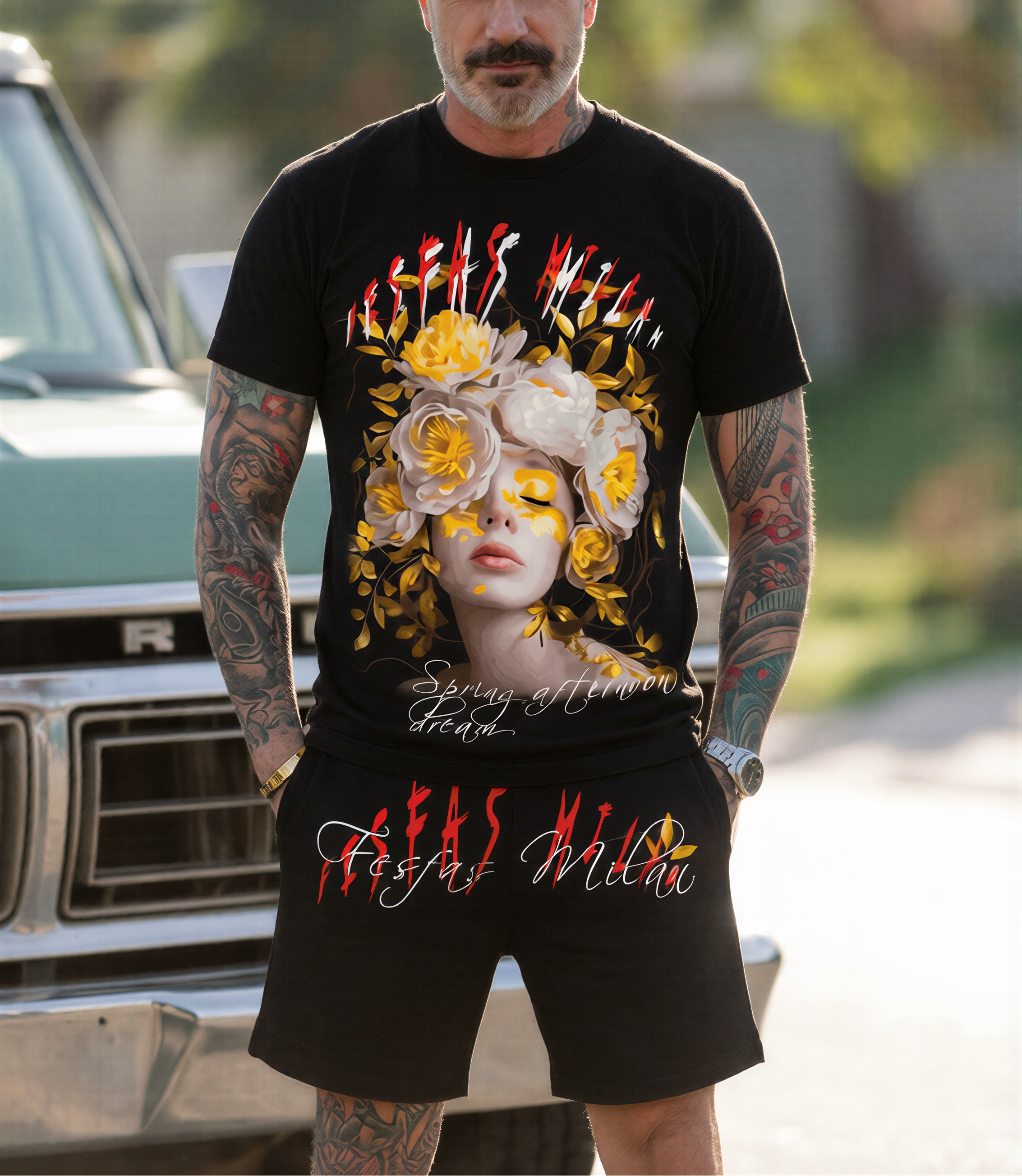 FesFas flower goddess-print | Bộ T-Shirt | Nam | Màu Đen