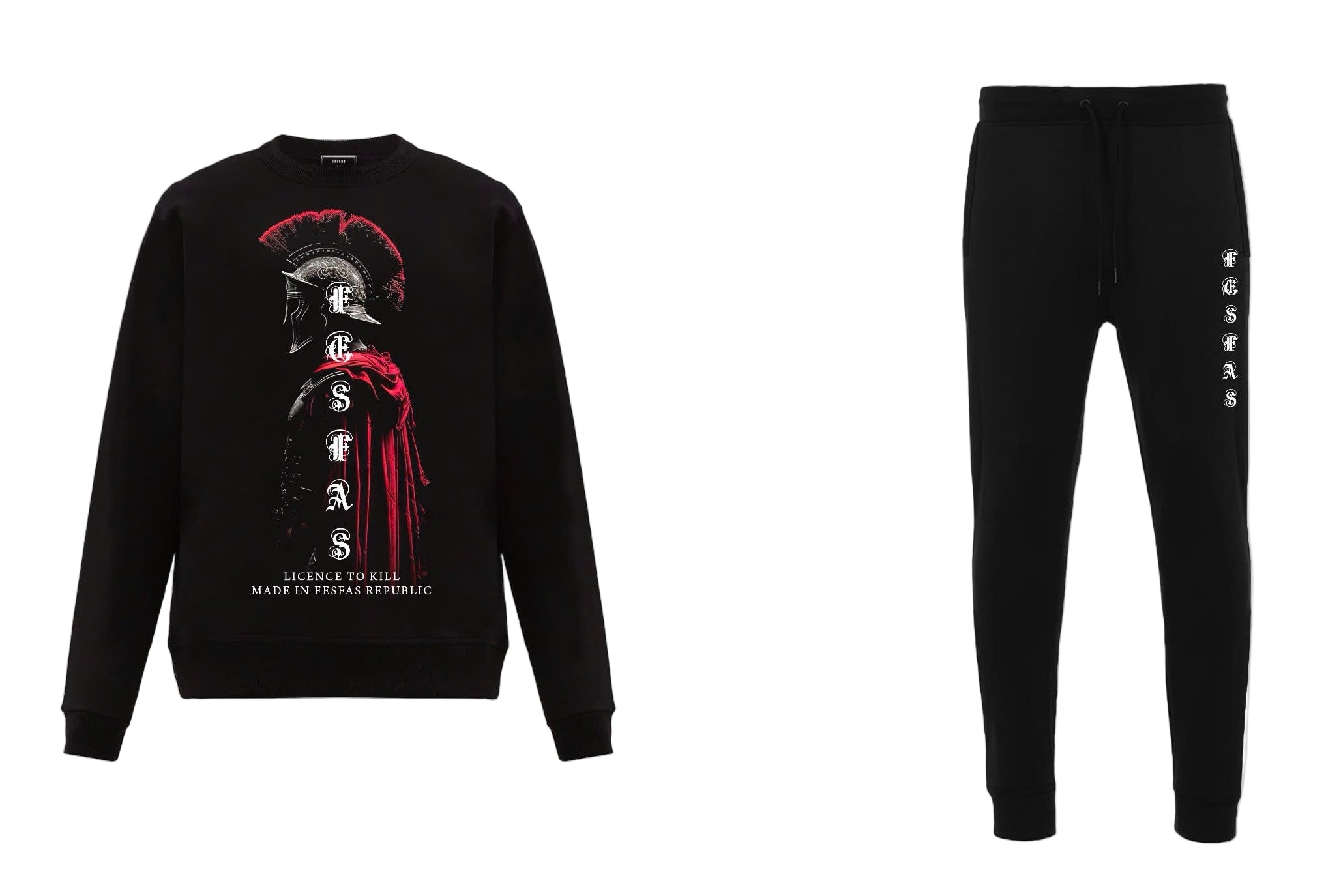 FesFas Warrior-print Sweatshirt Set | Black | Men