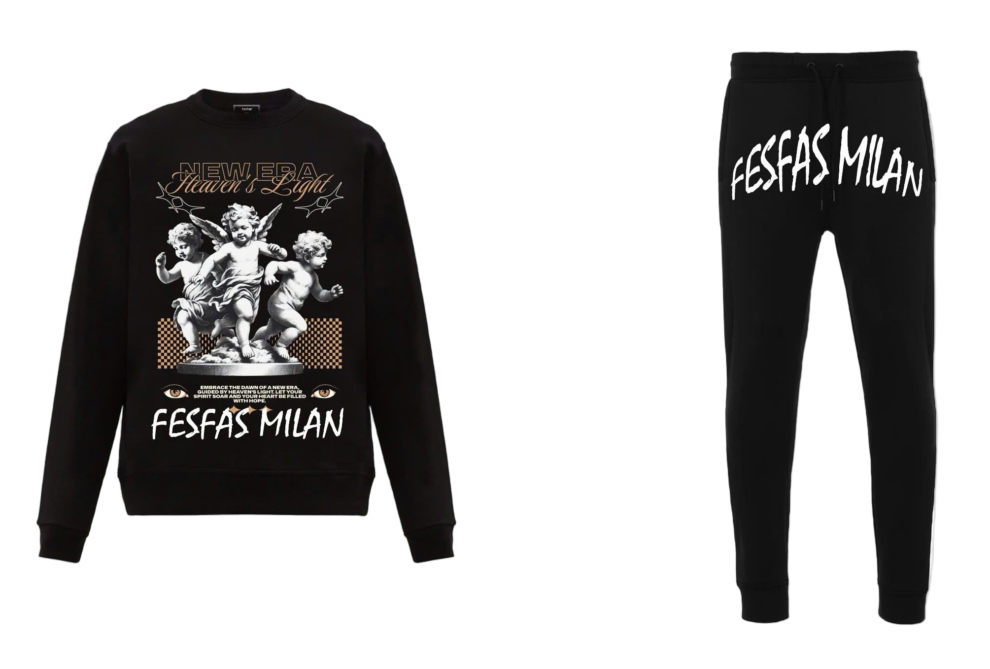 FesFas Angels-print Sweatshirt Set | Black | Men