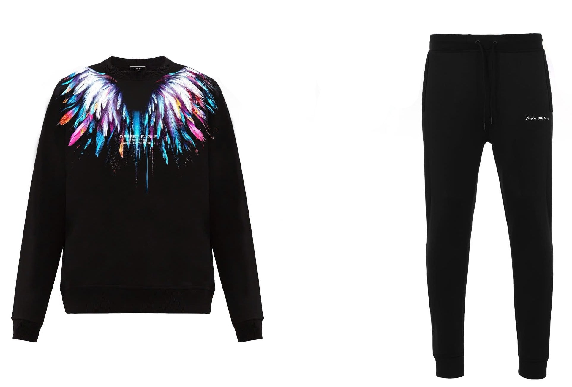 FesFas Feathers-print Sweatshirt Set | Black | Men
