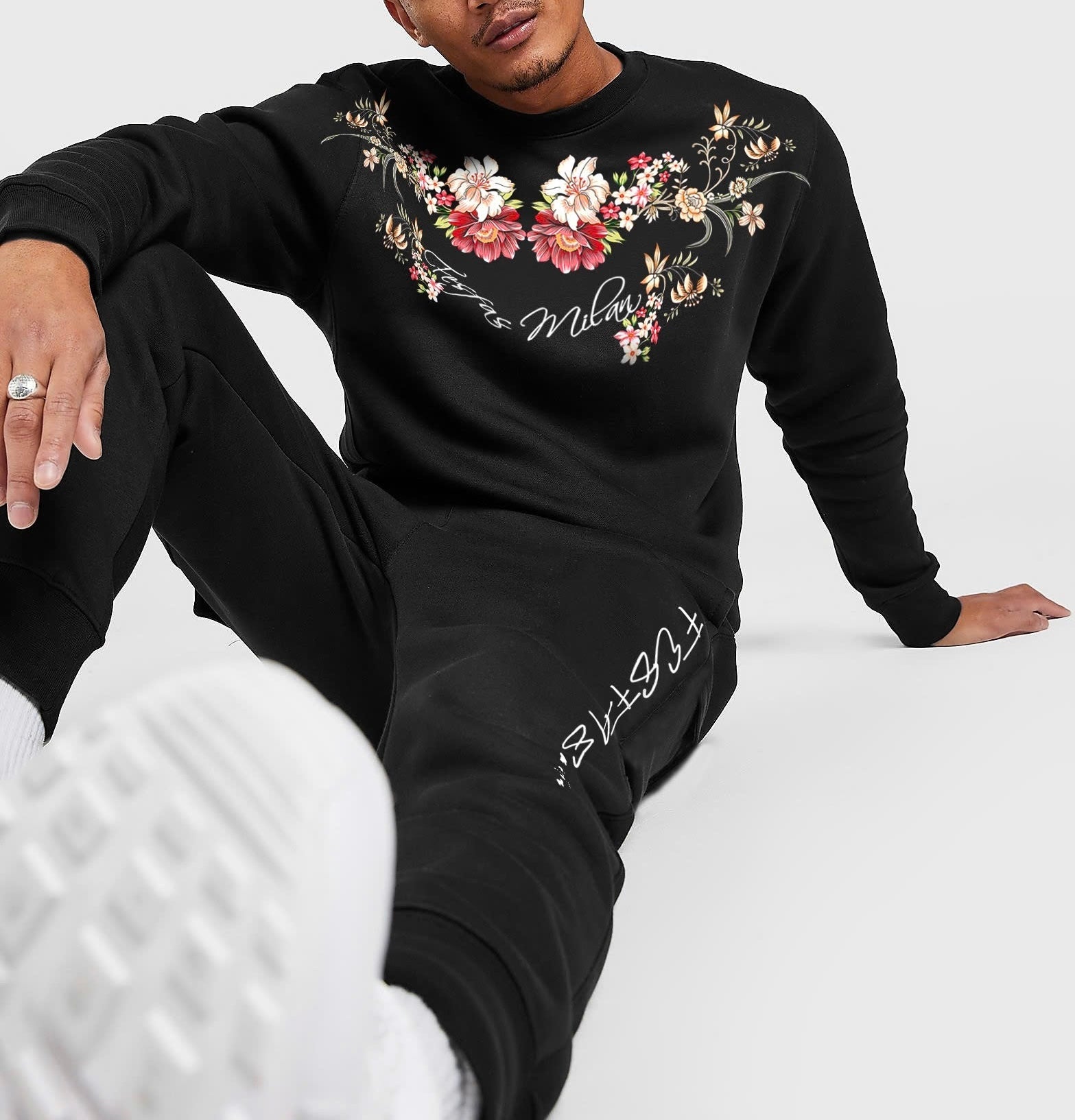 FesFas Flowers-print Sweatshirt Set | Black | Men