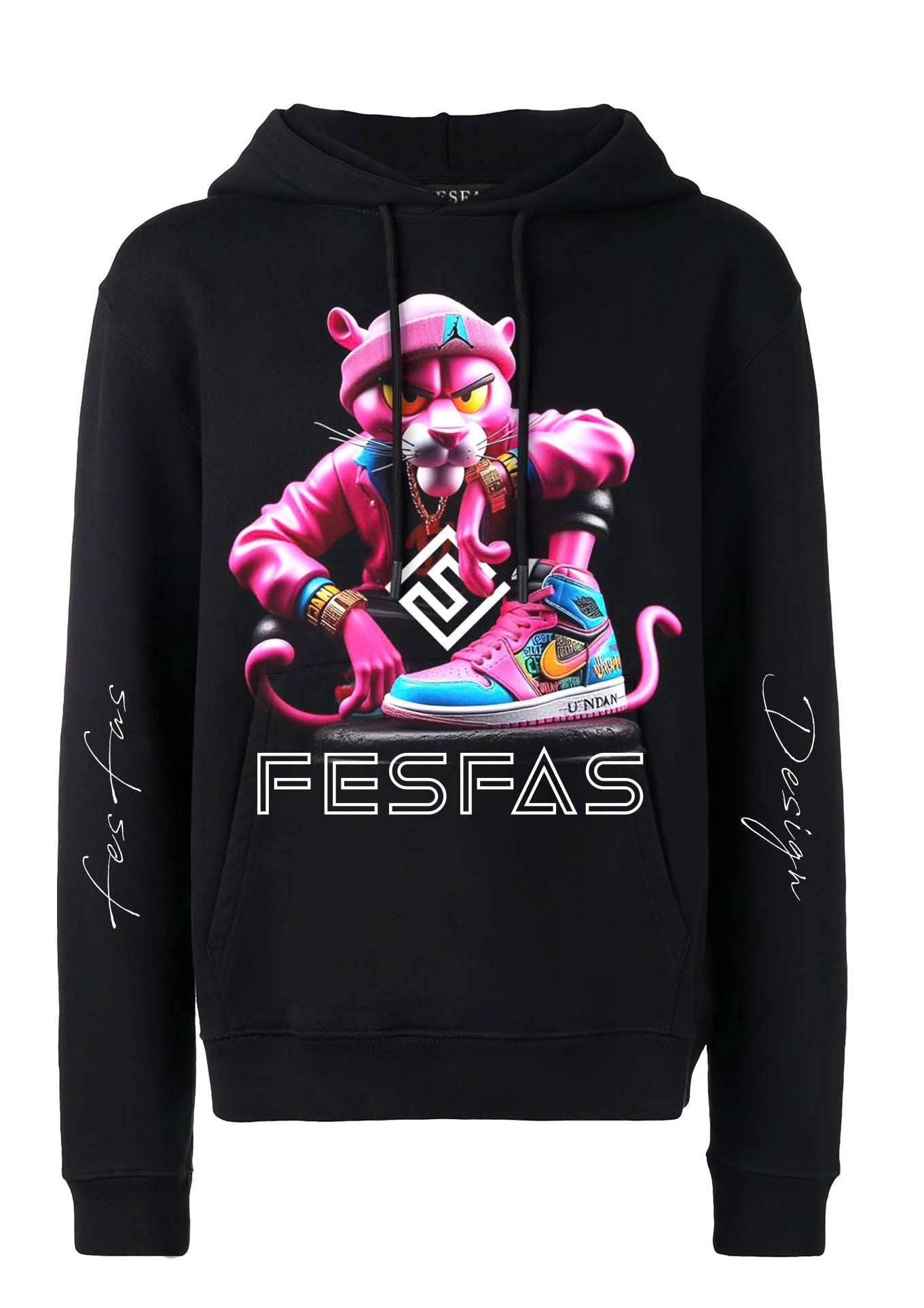 FesFas pink cat-print Hoodie | Black | Men