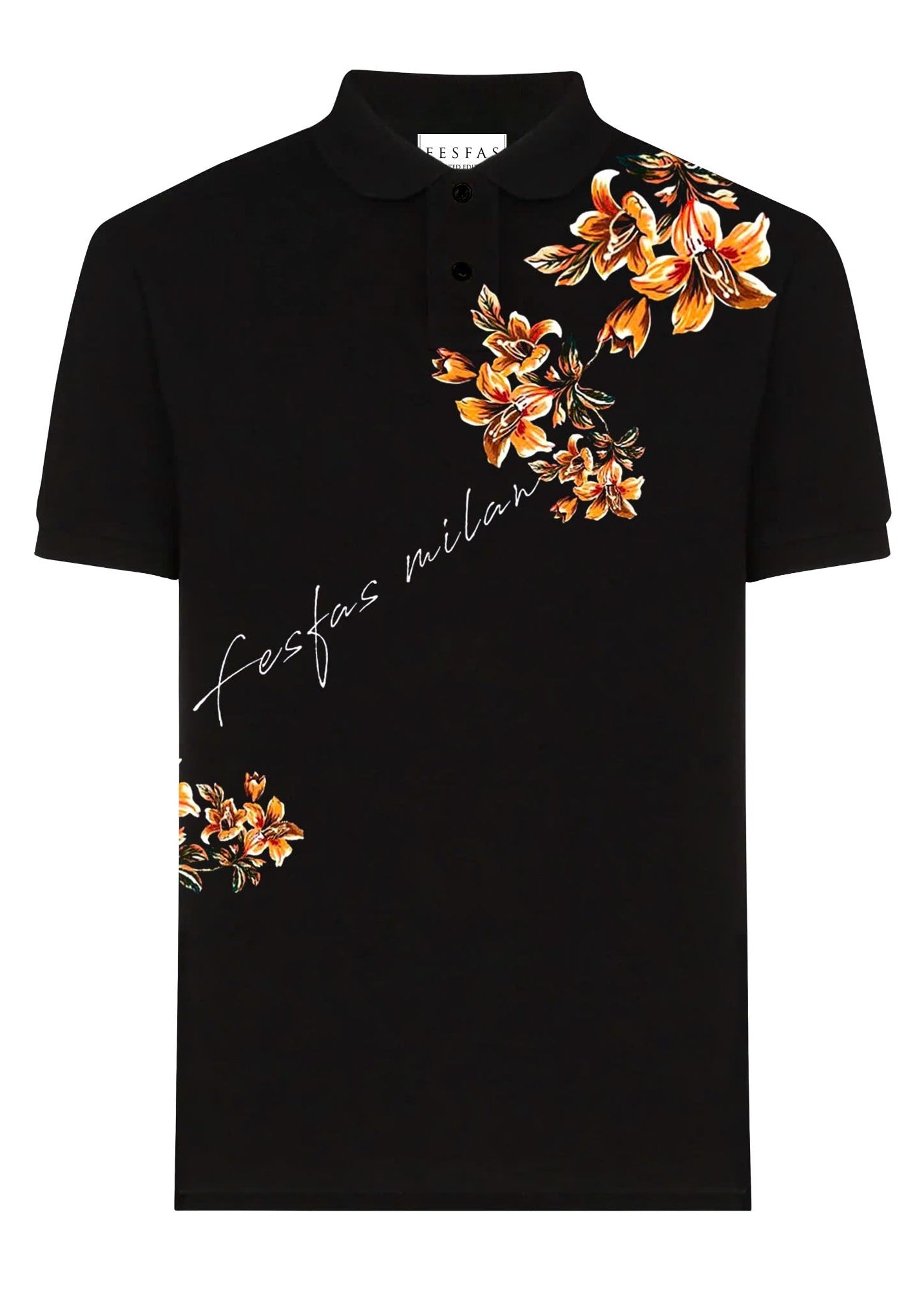 FesFas Floral-print | Áo Polo | Nam | Màu Đen