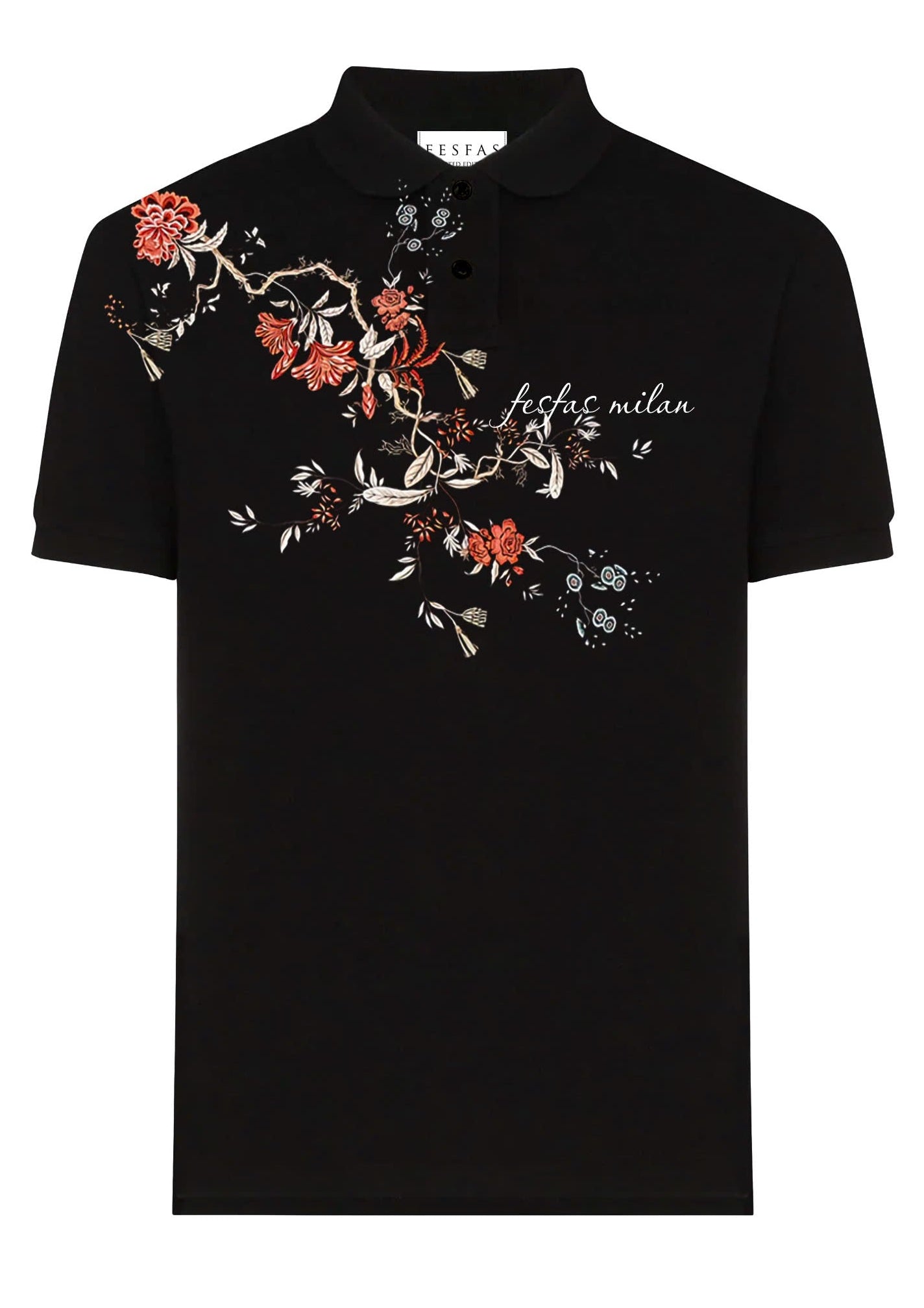 FesFas Floral-print | Áo Polo | Nam | Màu Đen