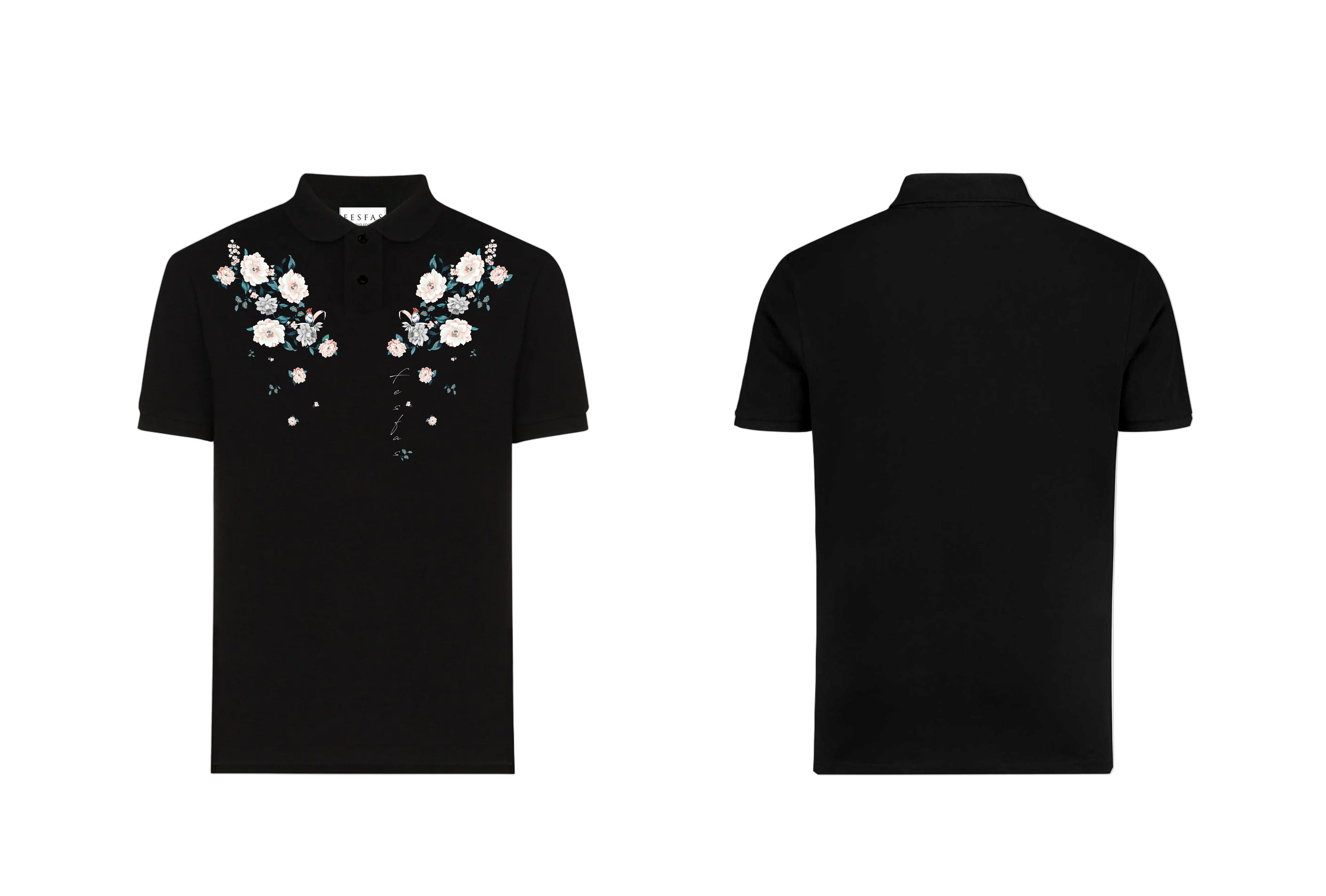 FesFas Floral-print | Áo Polo | Nam | Màu Đen