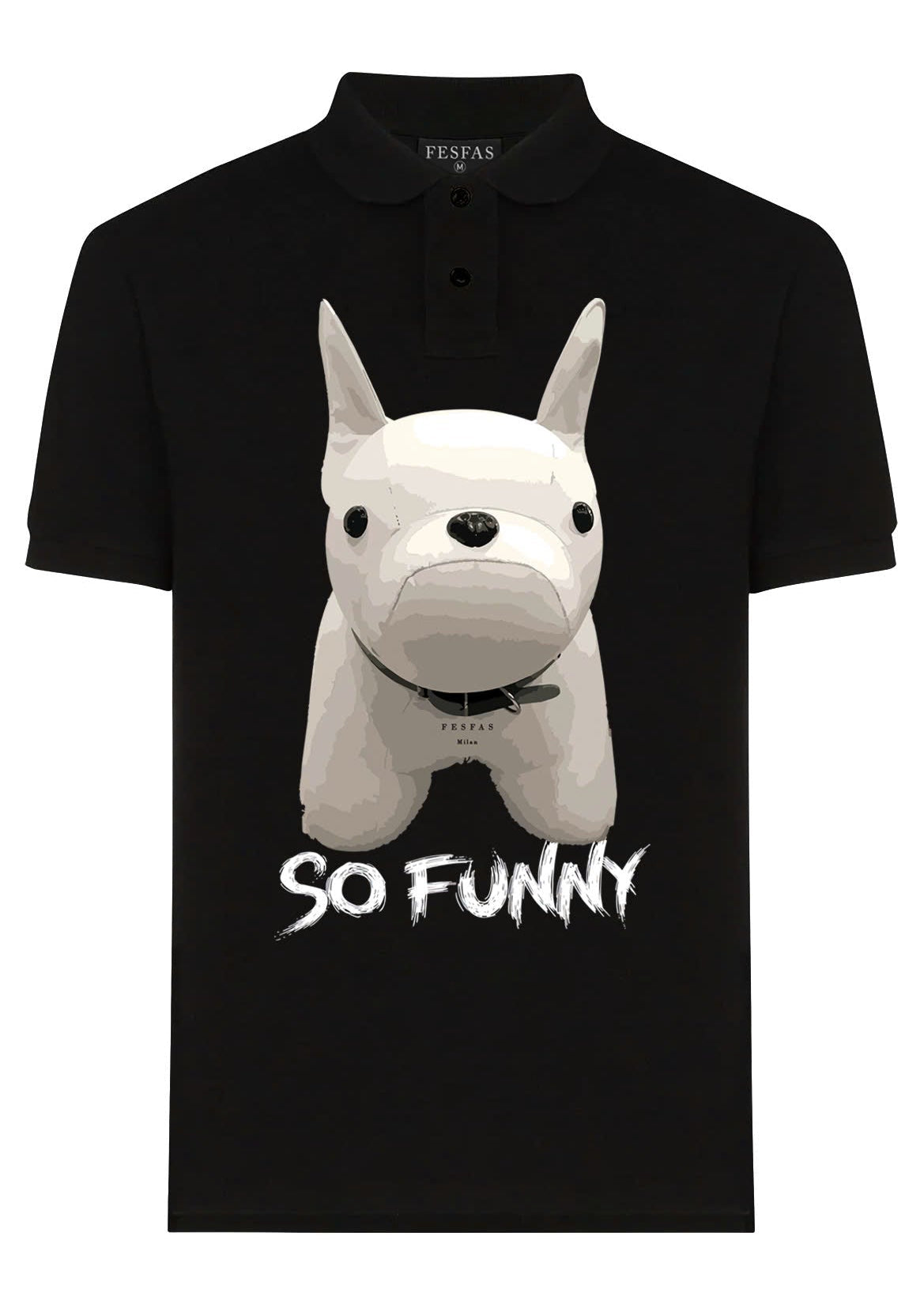 FesFas Bulldog-print | Áo Polo | Nam | Màu Đen