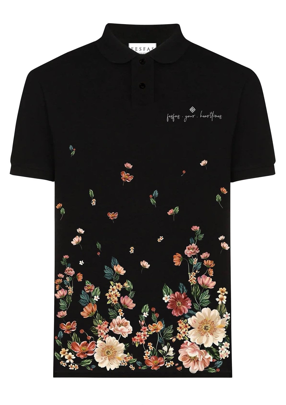 FesFas Floral-print | Áo Polo | Nam | Màu Đen