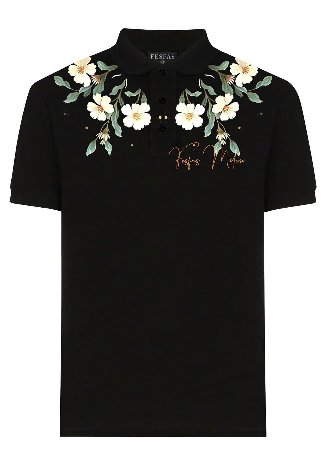 FesFas Floral-print | Áo Polo | Nam | Màu Đen
