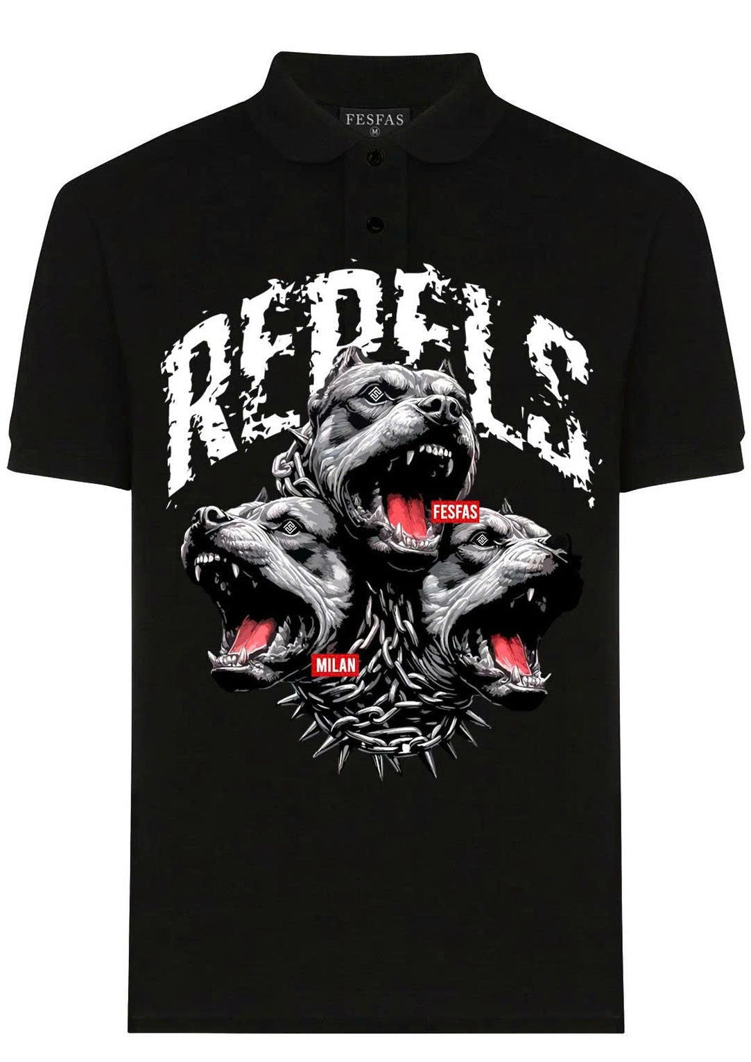 FesFas Bulldog-print | Áo Polo | Nam | Màu Đen
