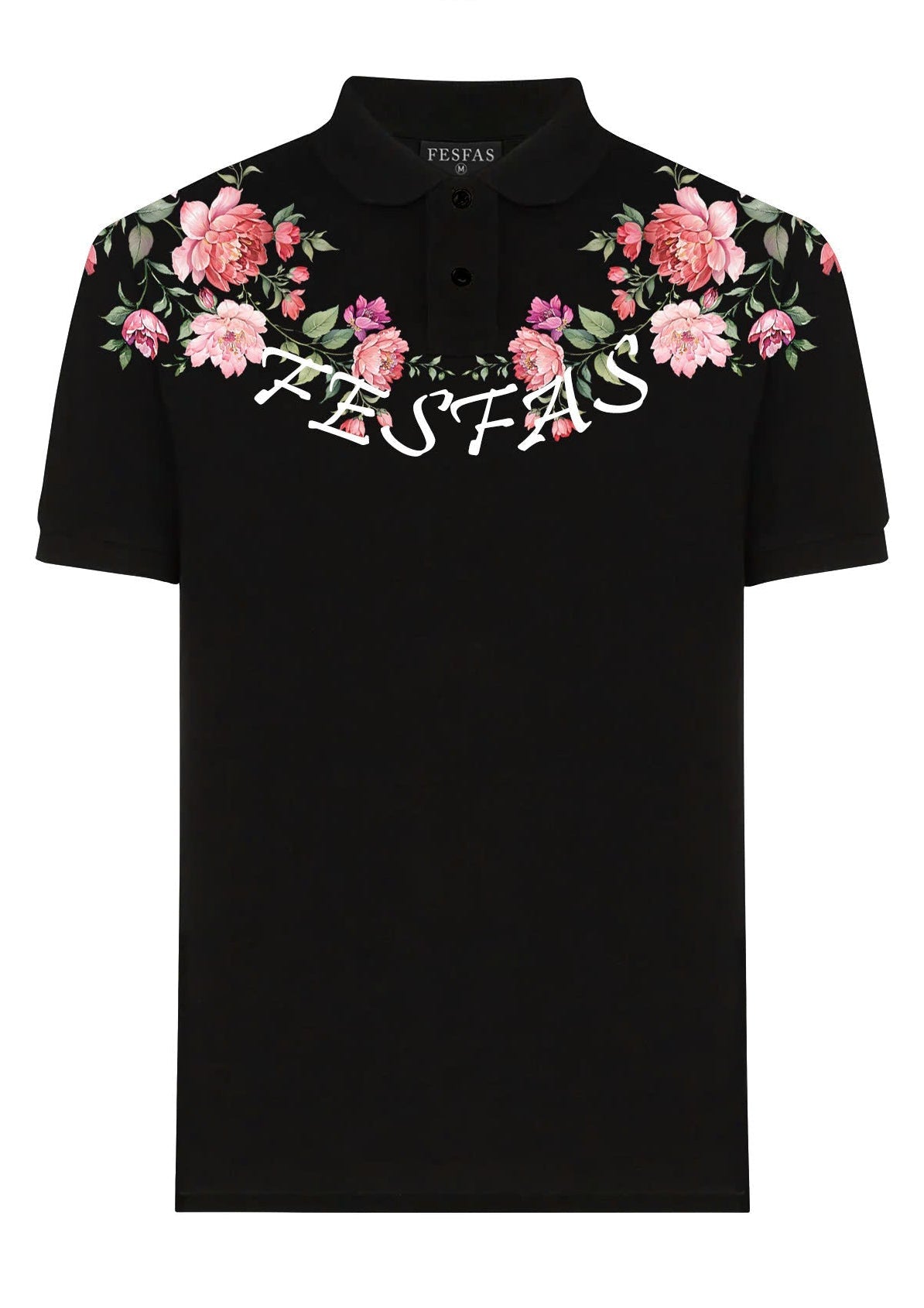 FesFas Floral-print | Áo Polo | Nam | Màu Đen