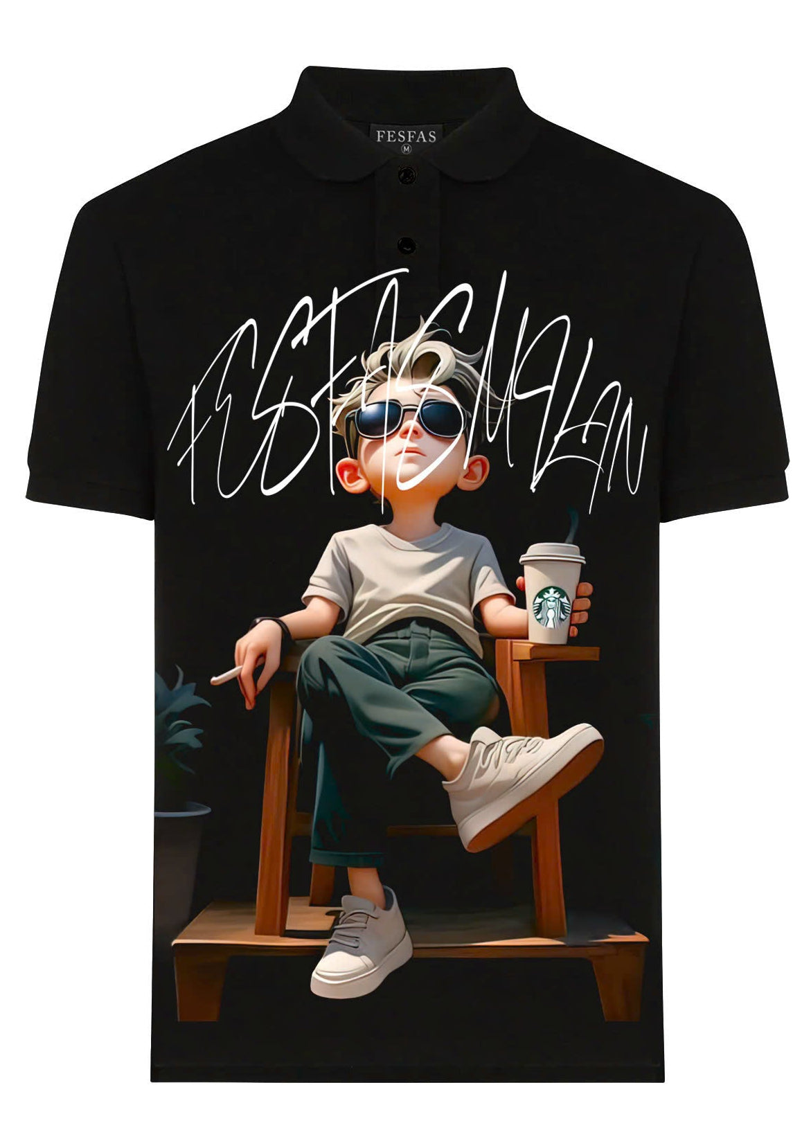 FesFas Relaxed Boy-print | Áo Polo | Nam | Màu Đen