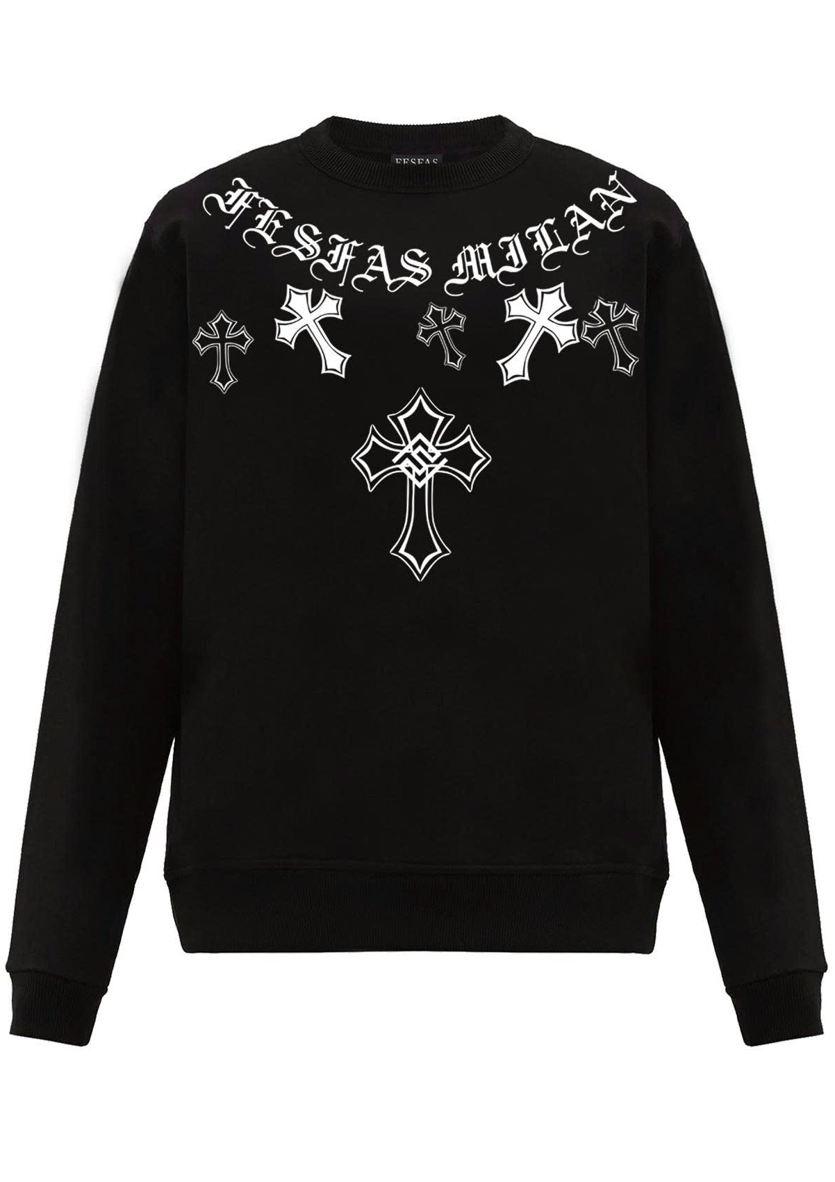 FesFas Cross-print Sweatshirt Set | Black | Men