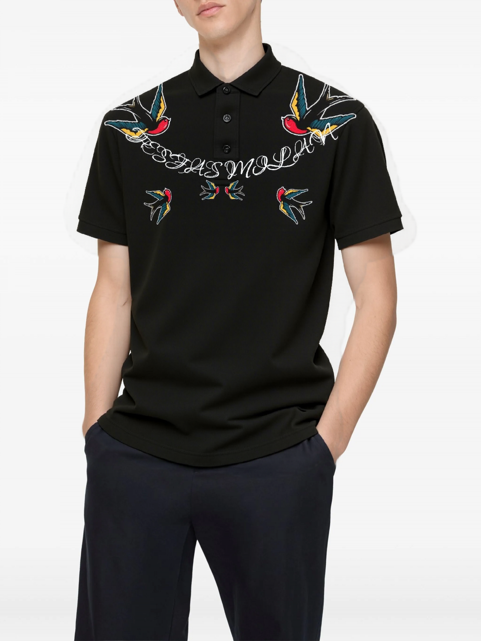 FesFas Swallow-print | Áo Polo | Nam | Màu Đen