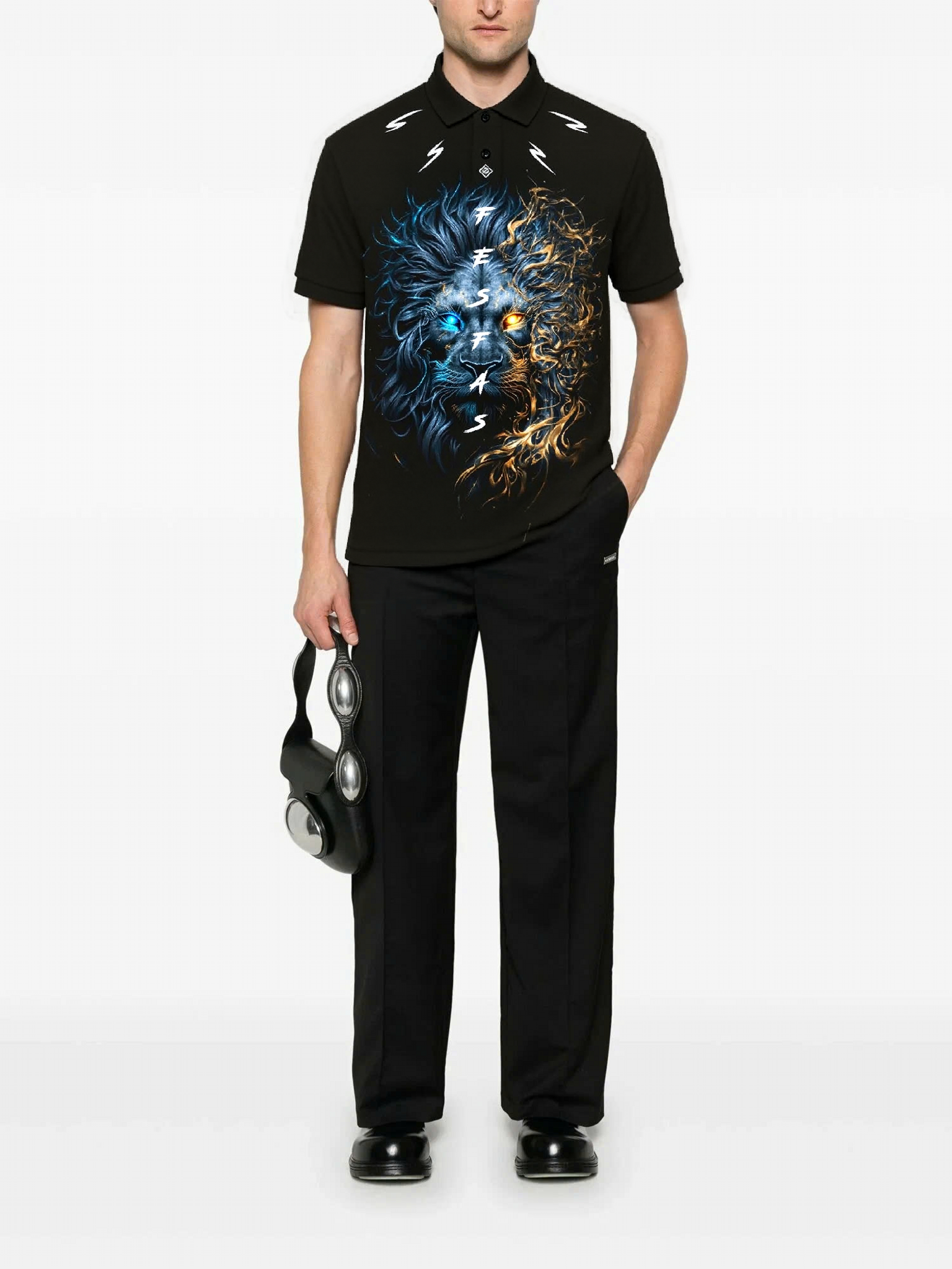 FesFas Lion-print | Áo Polo | Nam | Màu Đen