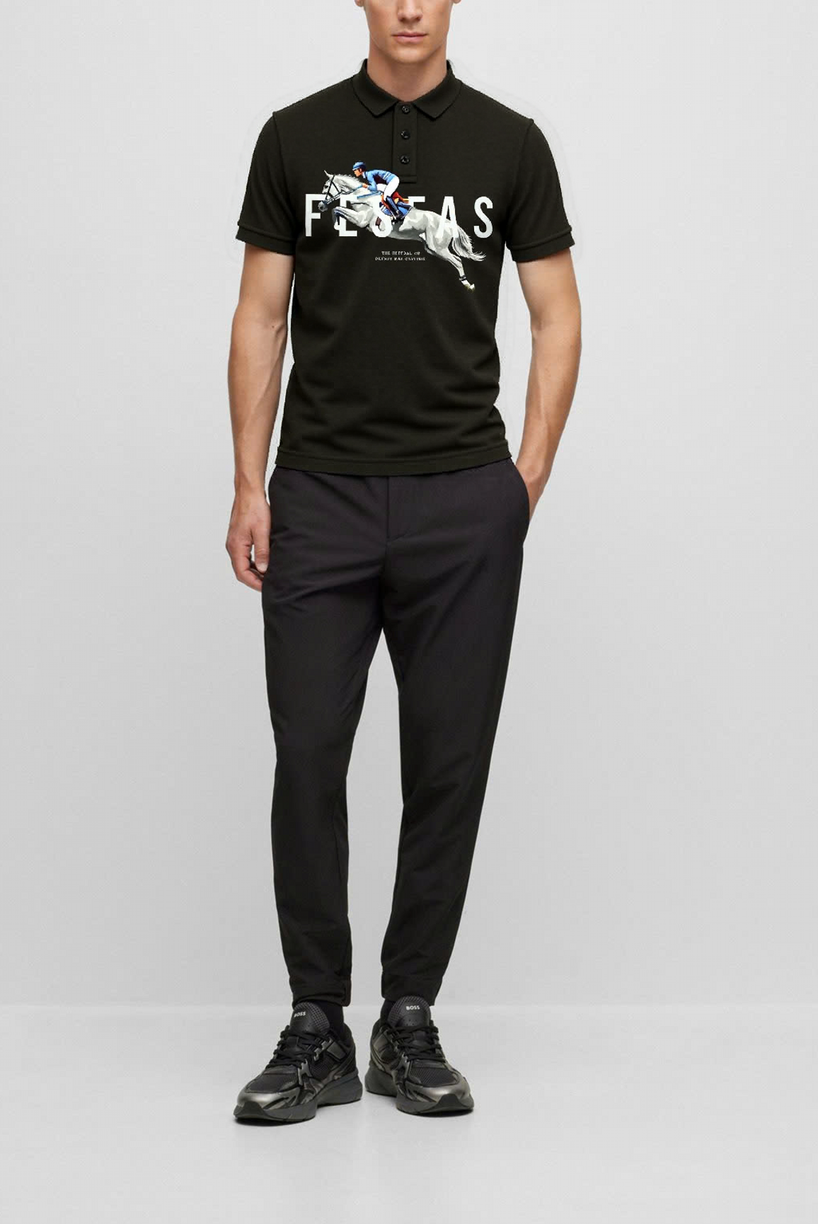 FesFas Horse-print | Áo Polo | Nam | Màu Đen