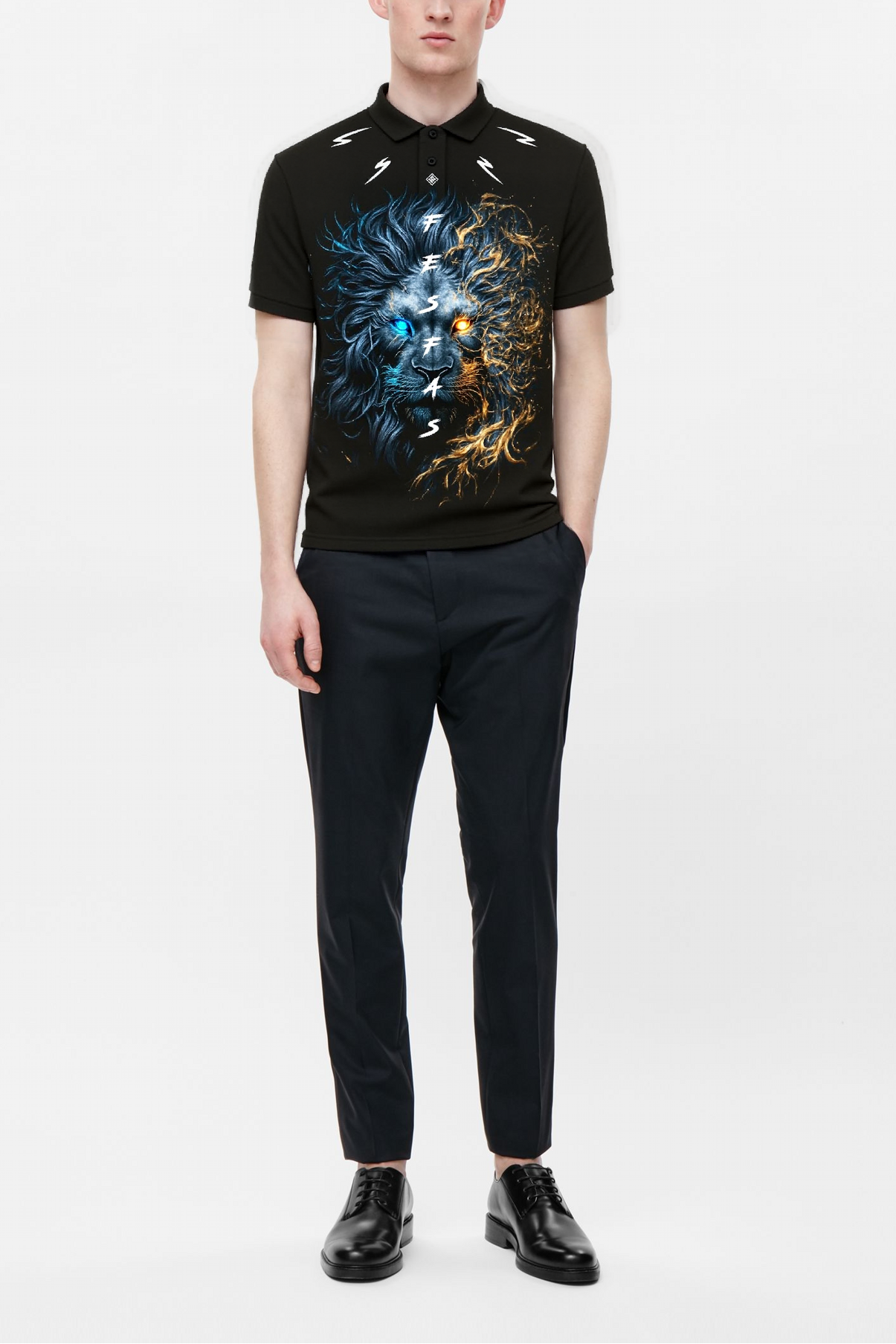 FesFas Lion-print | Áo Polo | Nam | Màu Đen