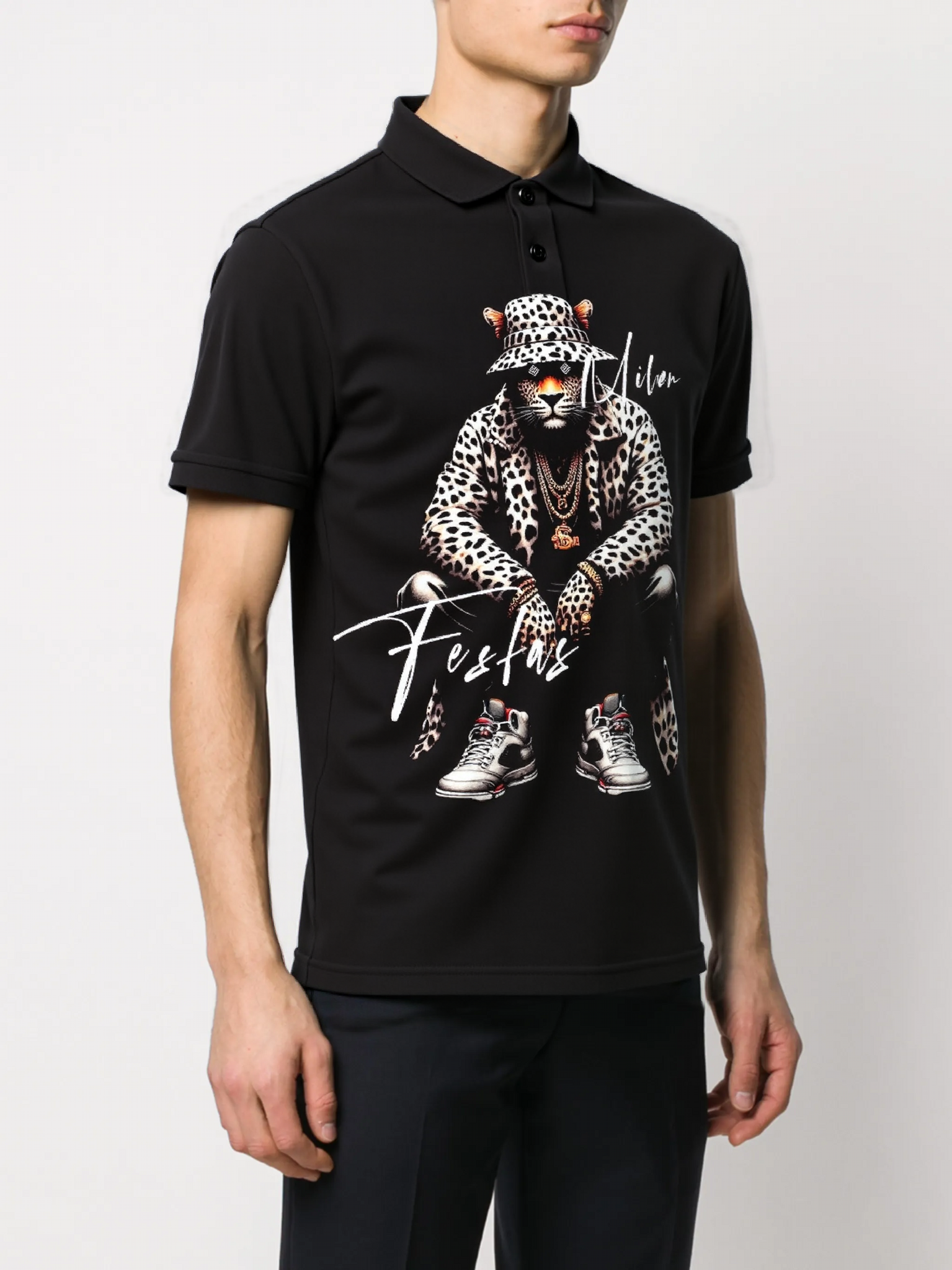 FesFas Leopard-print | Áo Polo | Nam | Màu Đen
