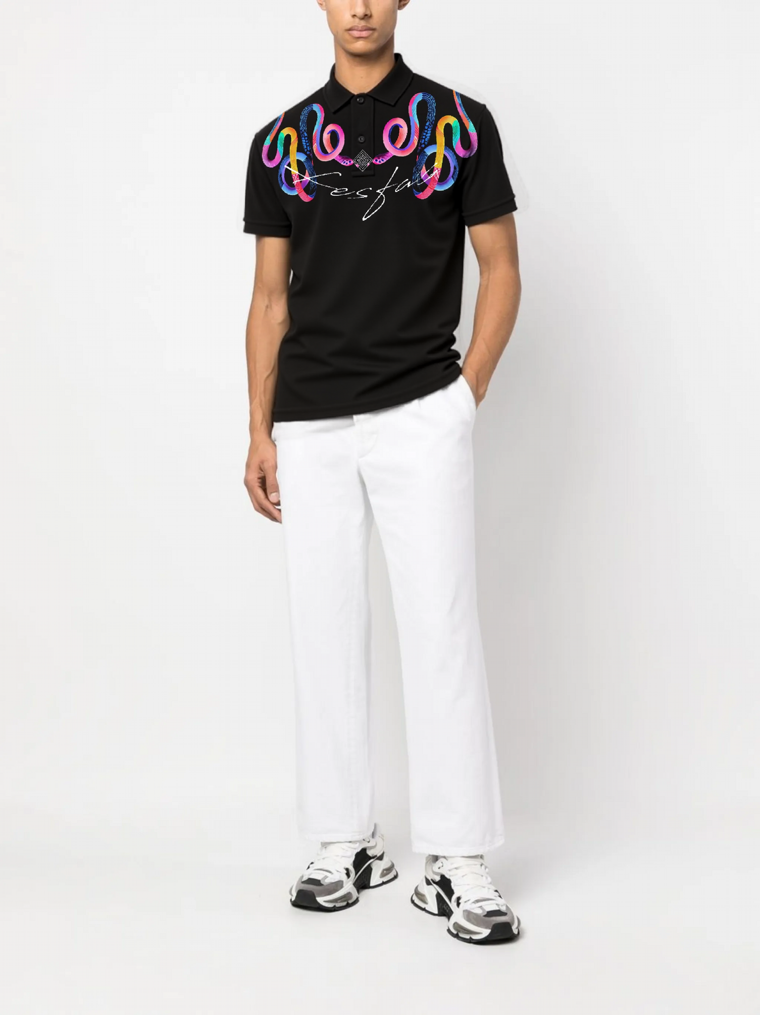 FesFas Snake-print | Áo Polo | Nam | Màu Đen