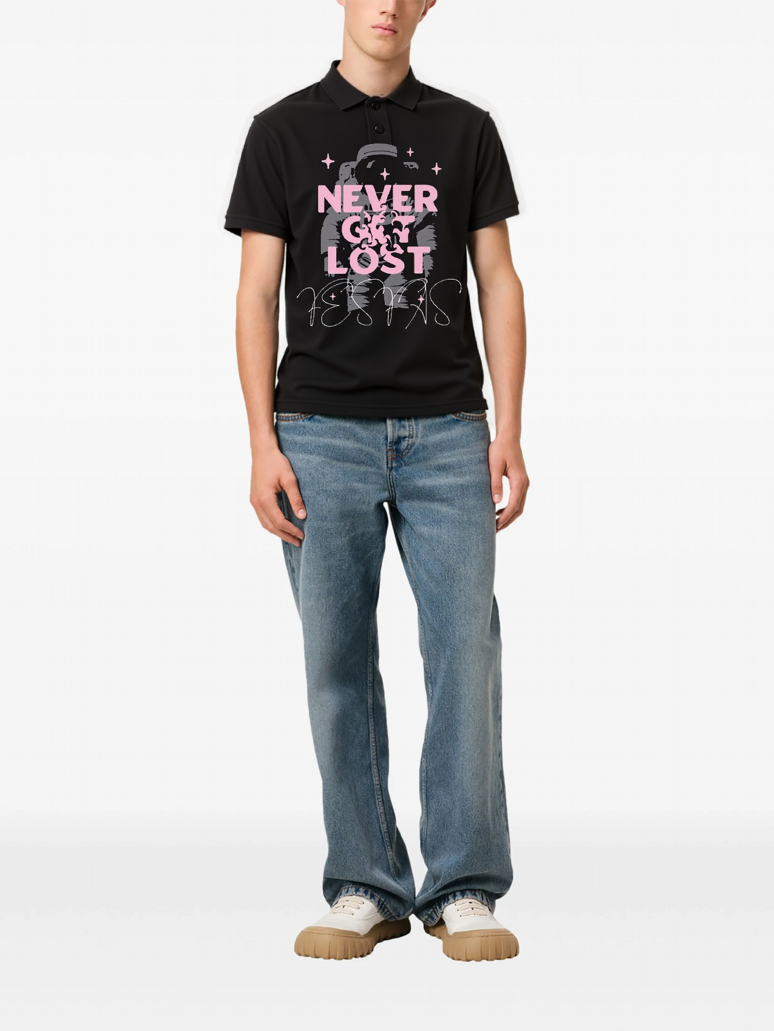 FesFas "Never Get Lost"-print | Áo Polo | Nam | Màu Đen