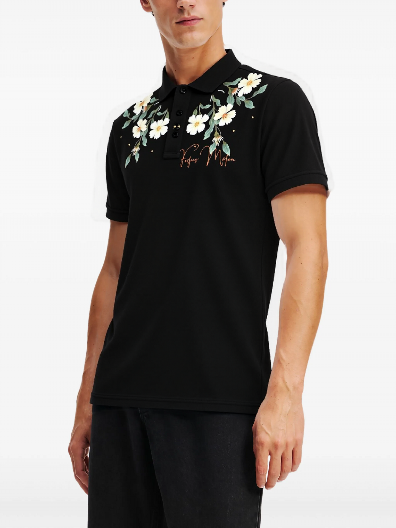 FesFas Floral-print | Áo Polo | Nam | Màu Đen
