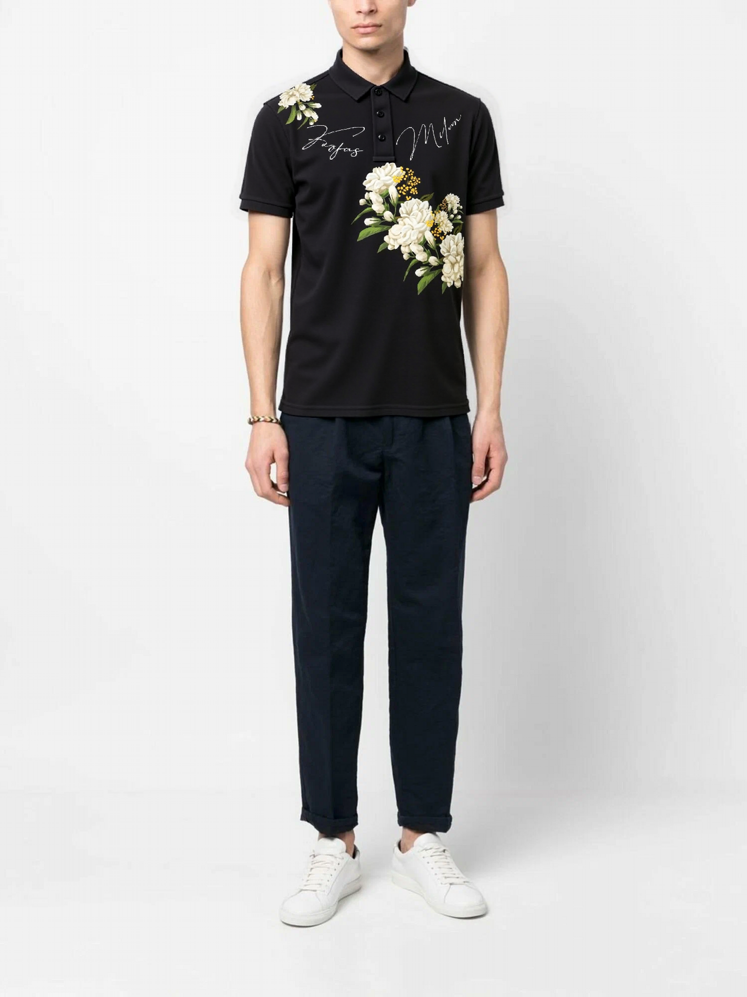 FesFas Floral-print | Áo Polo | Nam | Màu Đen