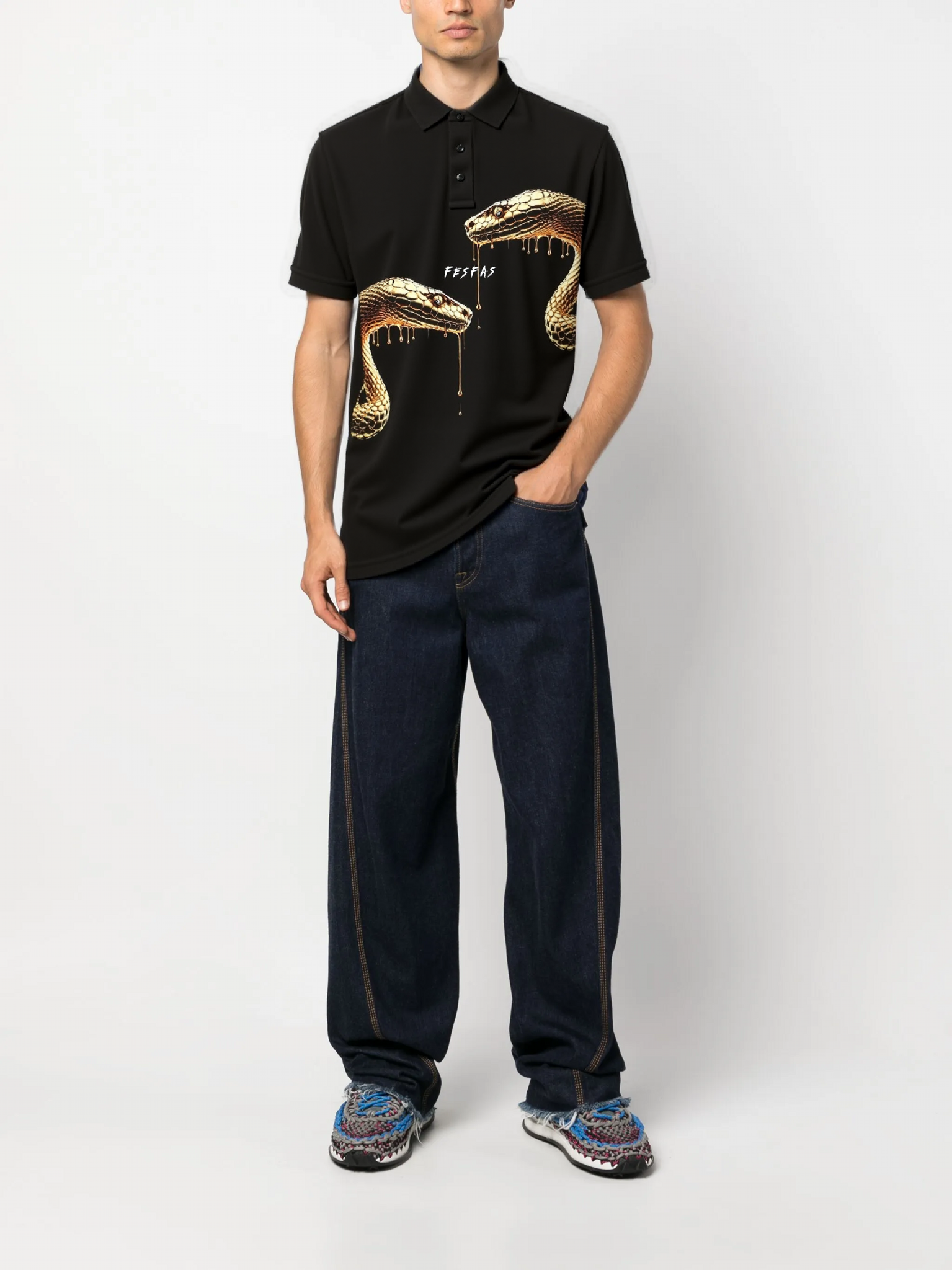 FesFas Snake-print | Áo Polo | Nam | Màu Đen