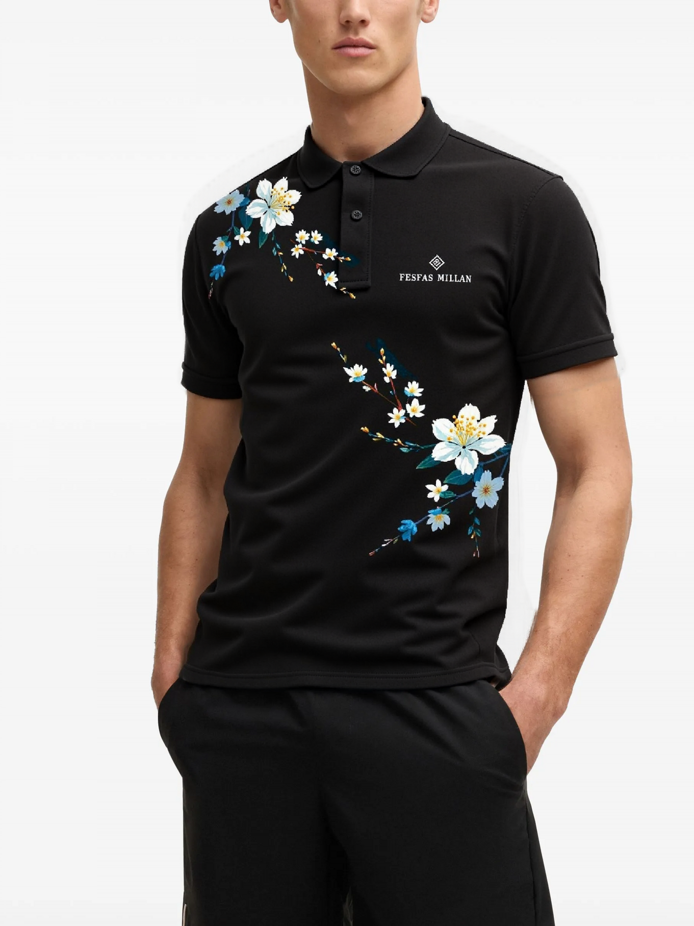 FesFas Floral-print | Áo Polo | Nam | Màu Đen