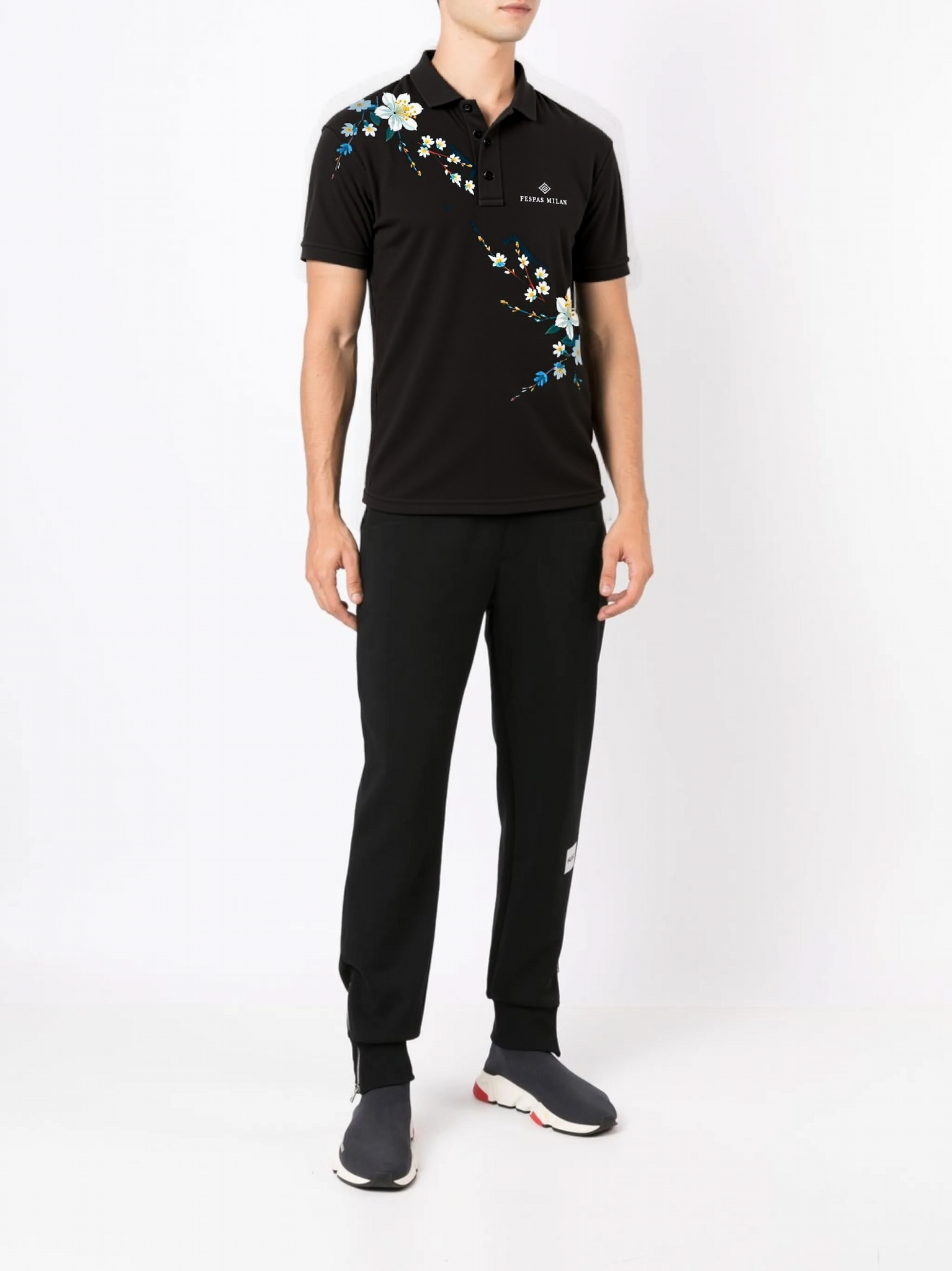 FesFas Floral-print | Áo Polo | Nam | Màu Đen