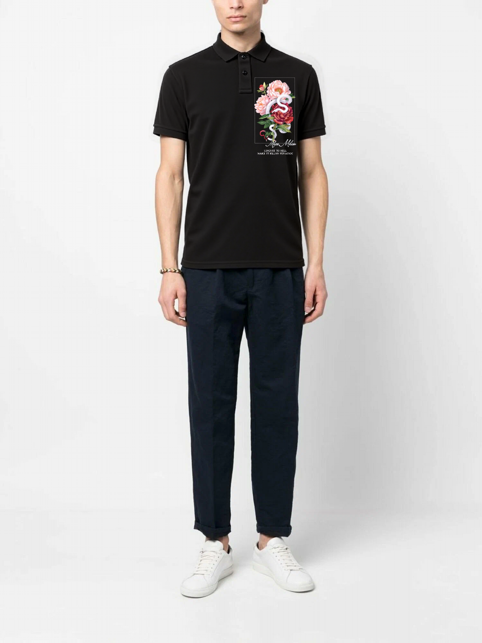 FesFas Floral-print | Áo Polo | Nam | Màu Đen