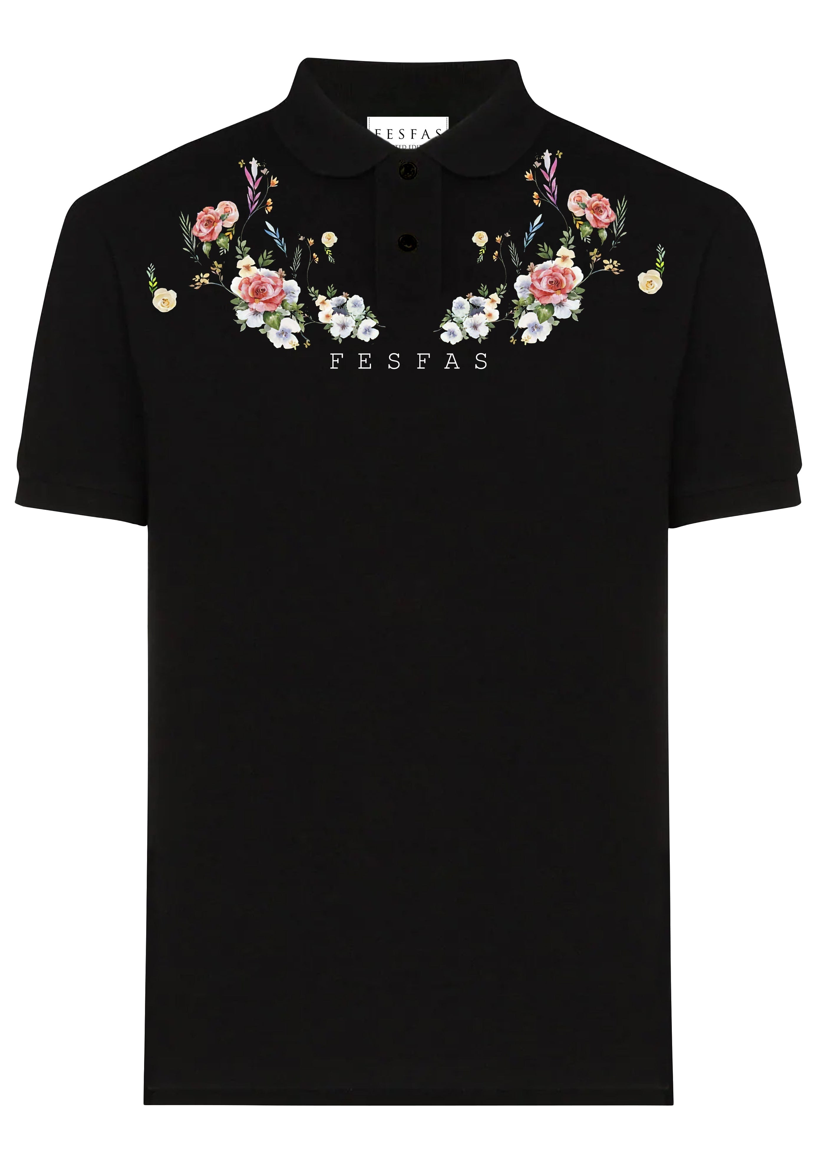 FesFas Floral-print | Áo Polo | Nam | Màu Đen