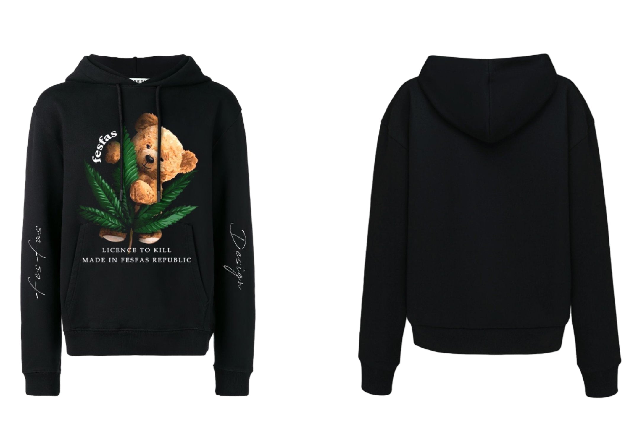 FesFas teddy bear high-print Hoodie | Black | Men