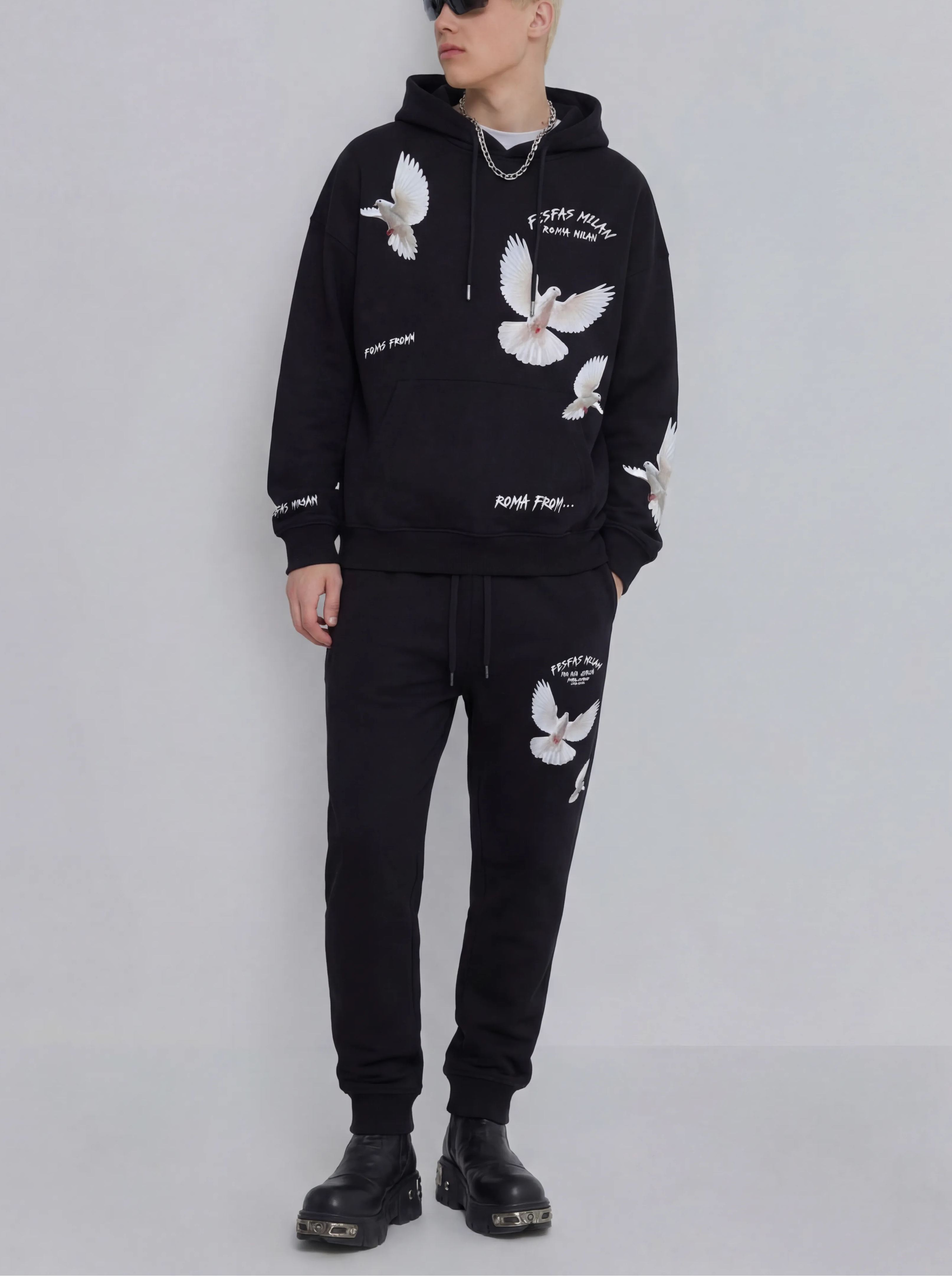 FesFas pigeons-print Hoodie Set | Black | Men