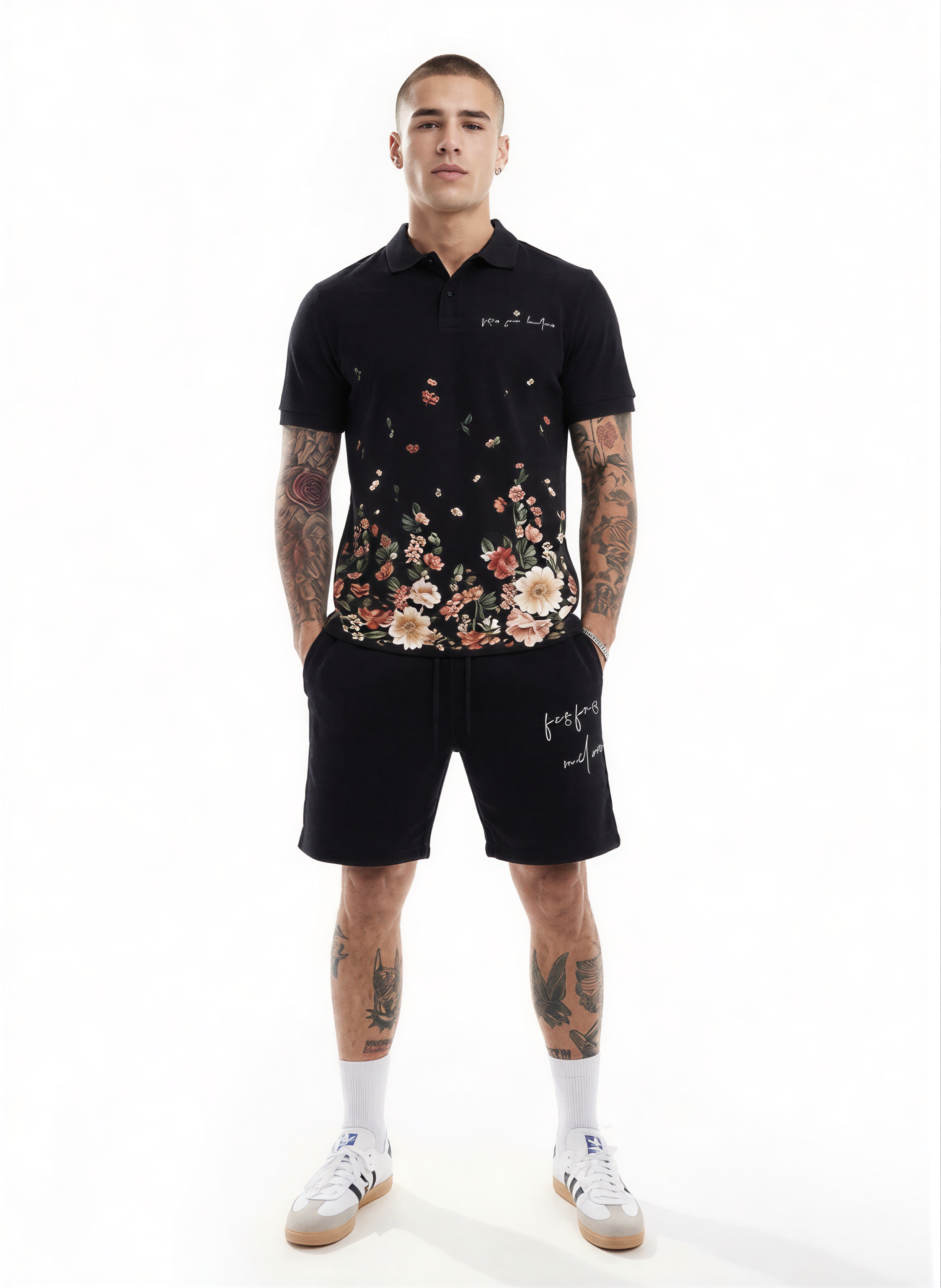 FesFas flowers-print | Bộ Polo | Nam | Màu Đen