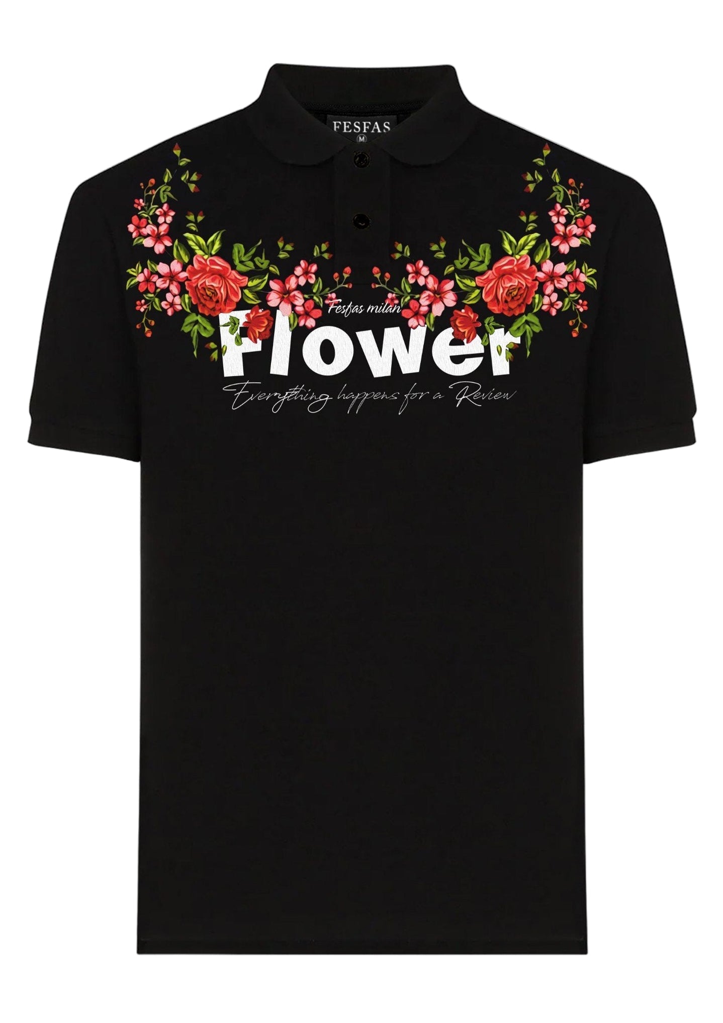 FesFas Floral-print | Áo Polo | Nam | Màu Đen