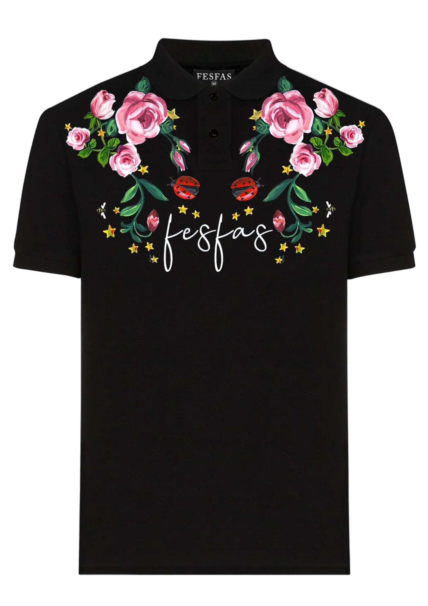 FesFas Floral-print | Áo Polo | Nam | Màu Đen