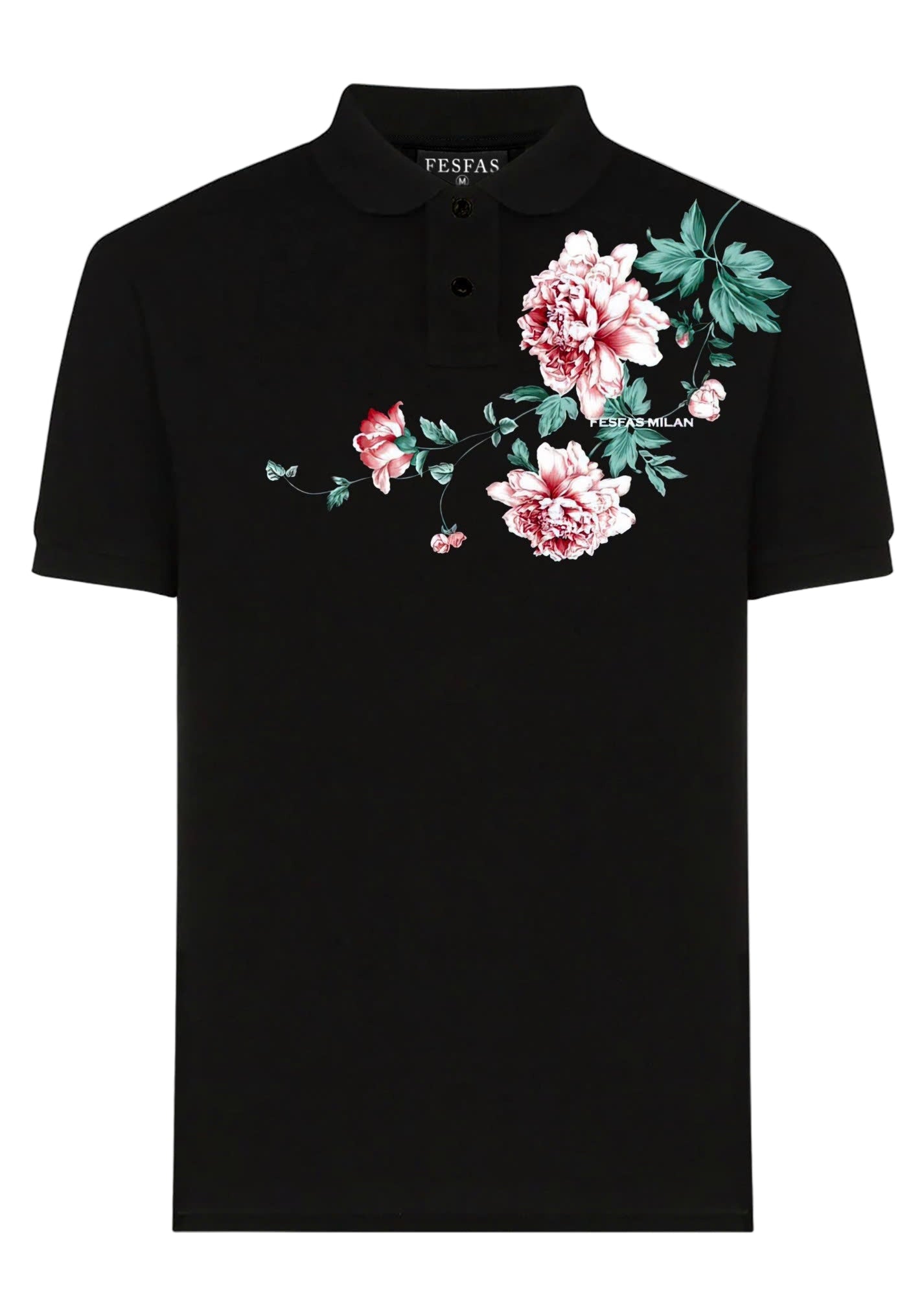 FesFas Floral-print | Áo Polo | Nam | Màu Đen