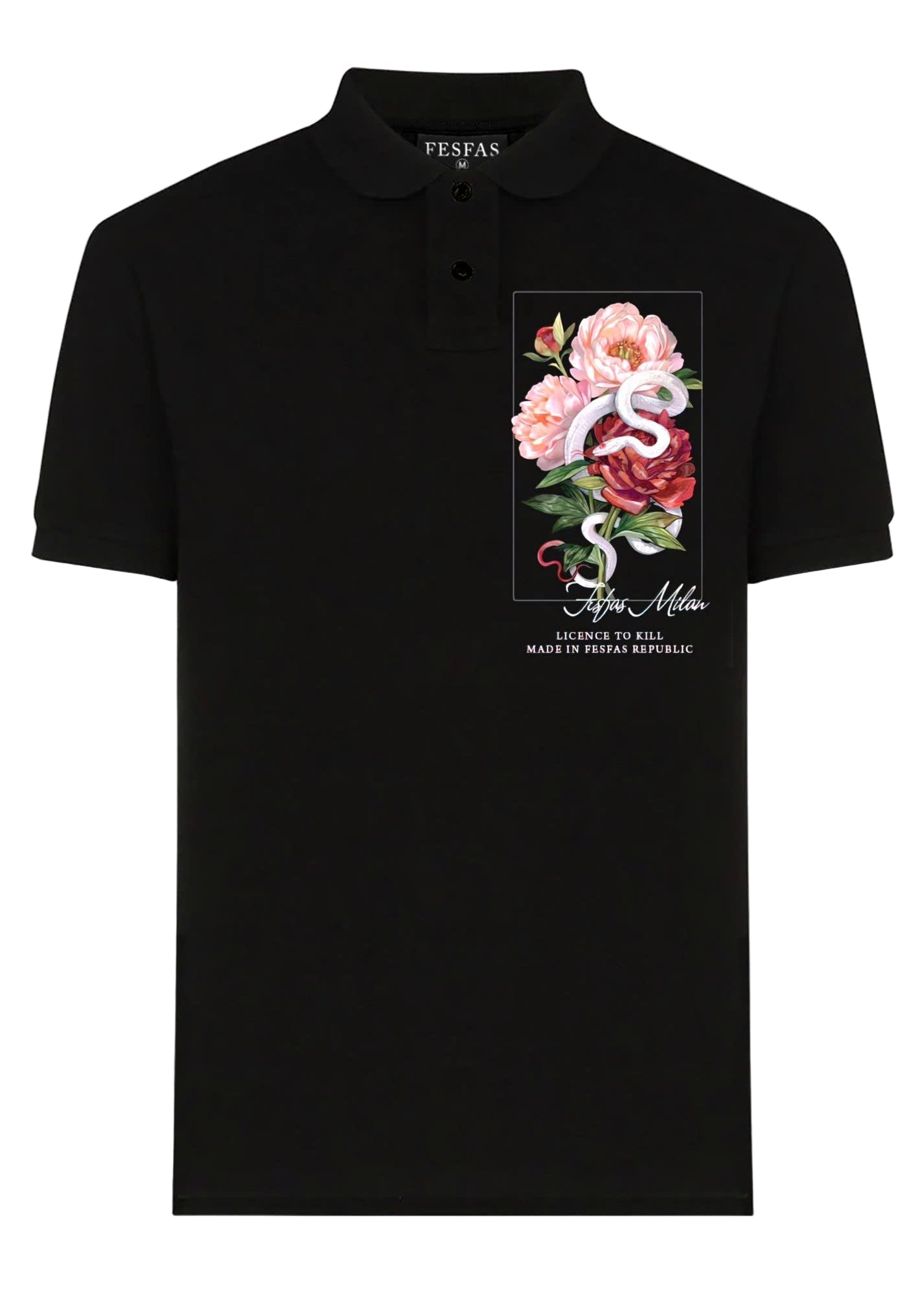 FesFas Floral-print | Áo Polo | Nam | Màu Đen