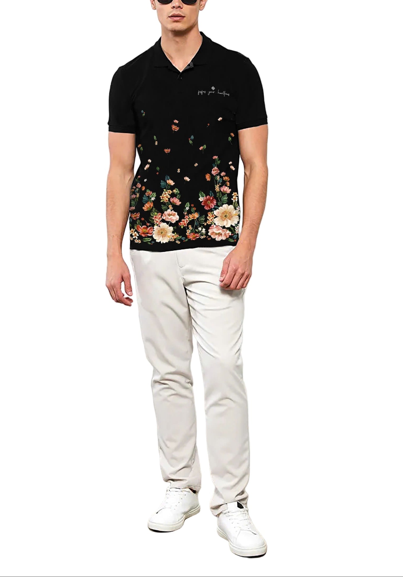 FesFas Floral-print | Áo Polo | Nam | Màu Đen