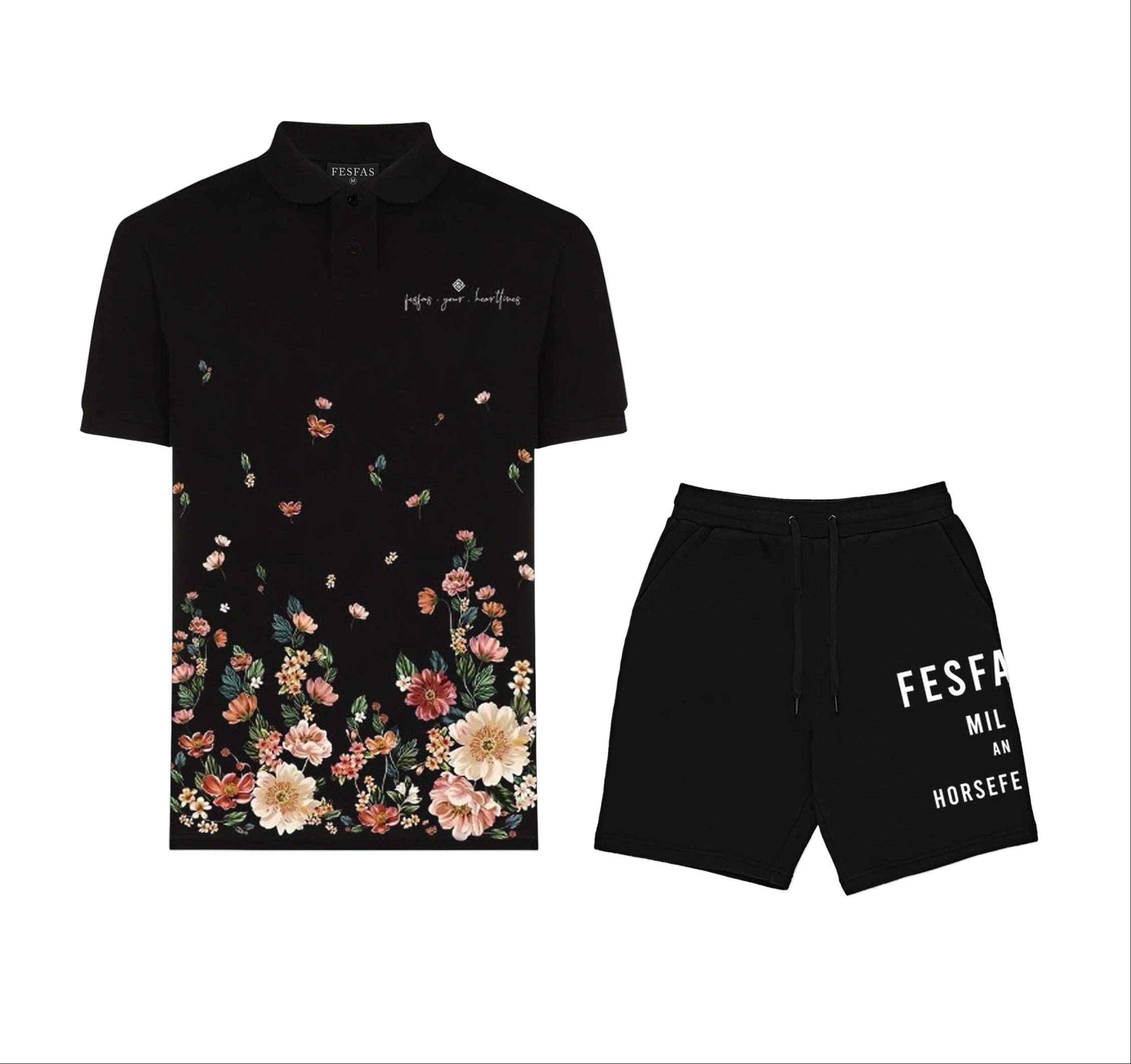 FesFas Floral-print | Áo Polo | Nam | Màu Đen