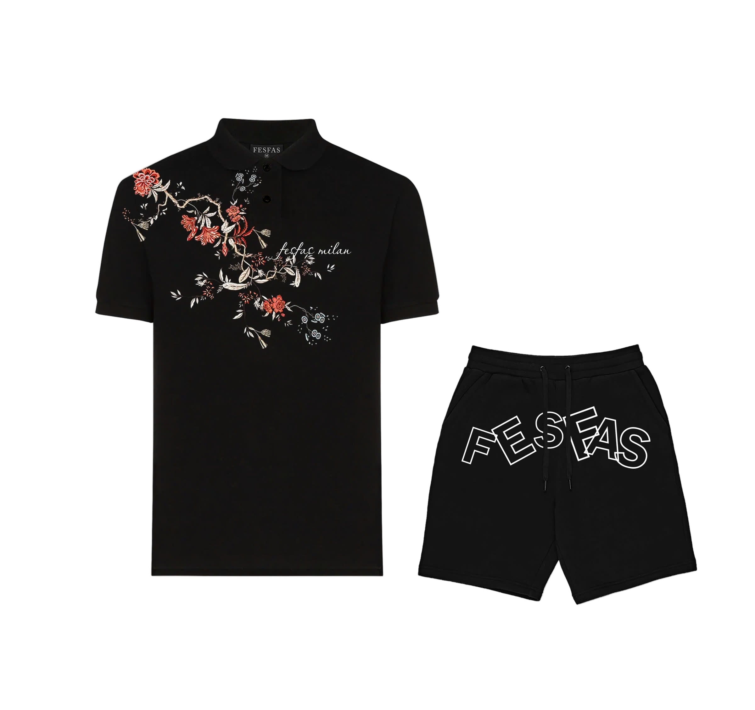 FesFas Floral-print | Áo Polo | Nam | Màu Đen