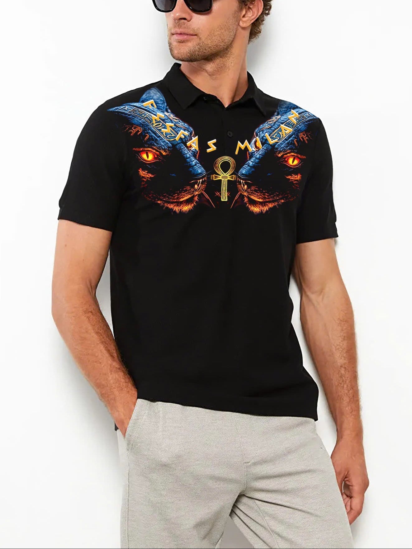 FesFas Panther-print | Áo Polo | Nam | Màu Đen