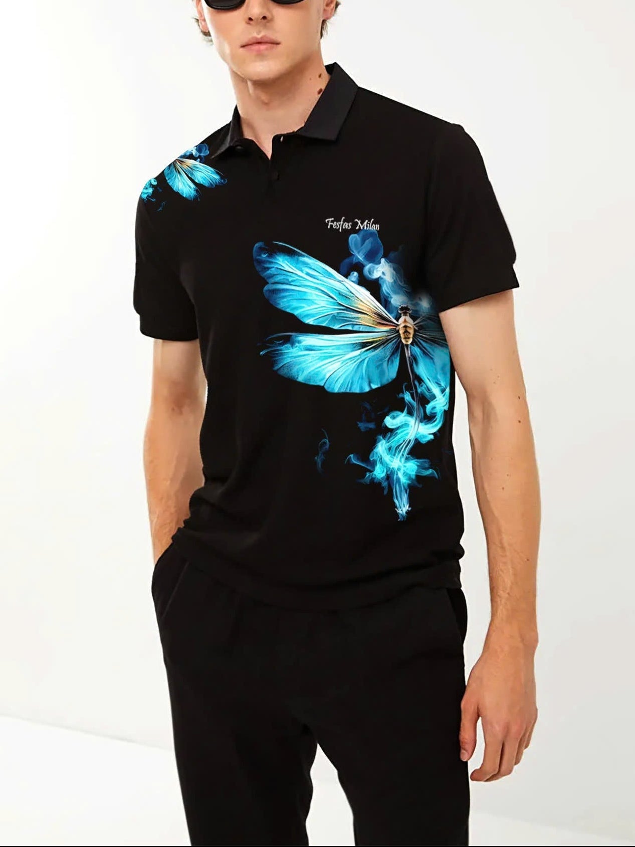 FesFas Dragonfly-print | Áo Polo | Nam | Màu Đen