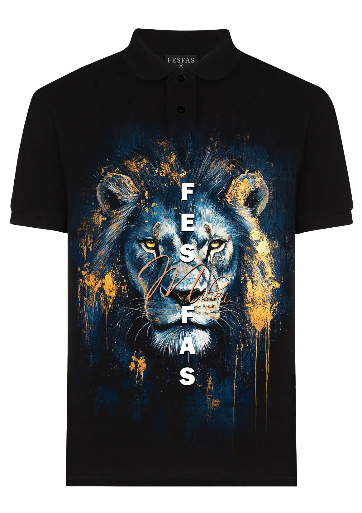FesFas Lion-print | Áo Polo | Nam | Màu Đen