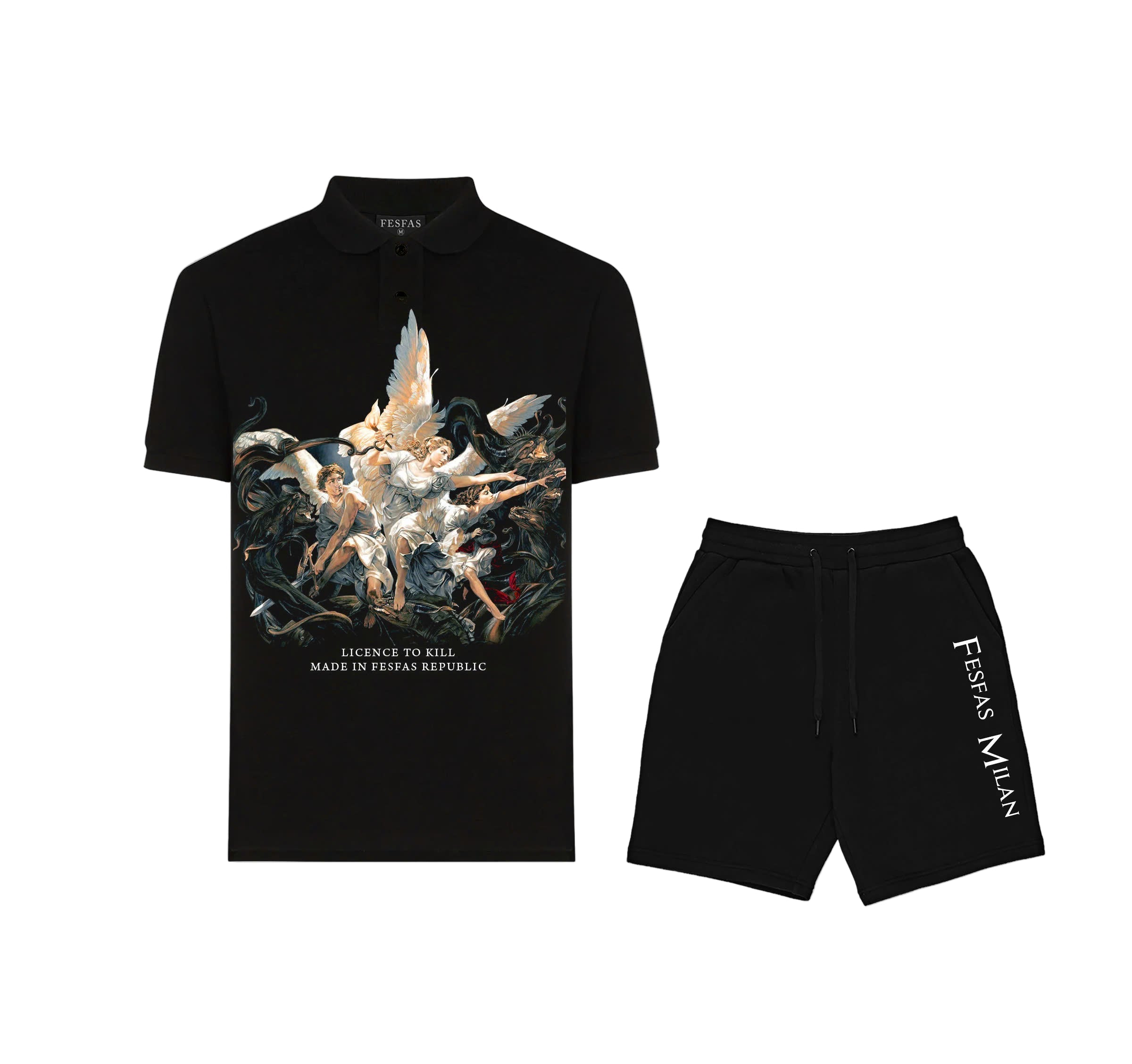 FesFas Angel-print | Áo Polo | Nam | Màu Đen