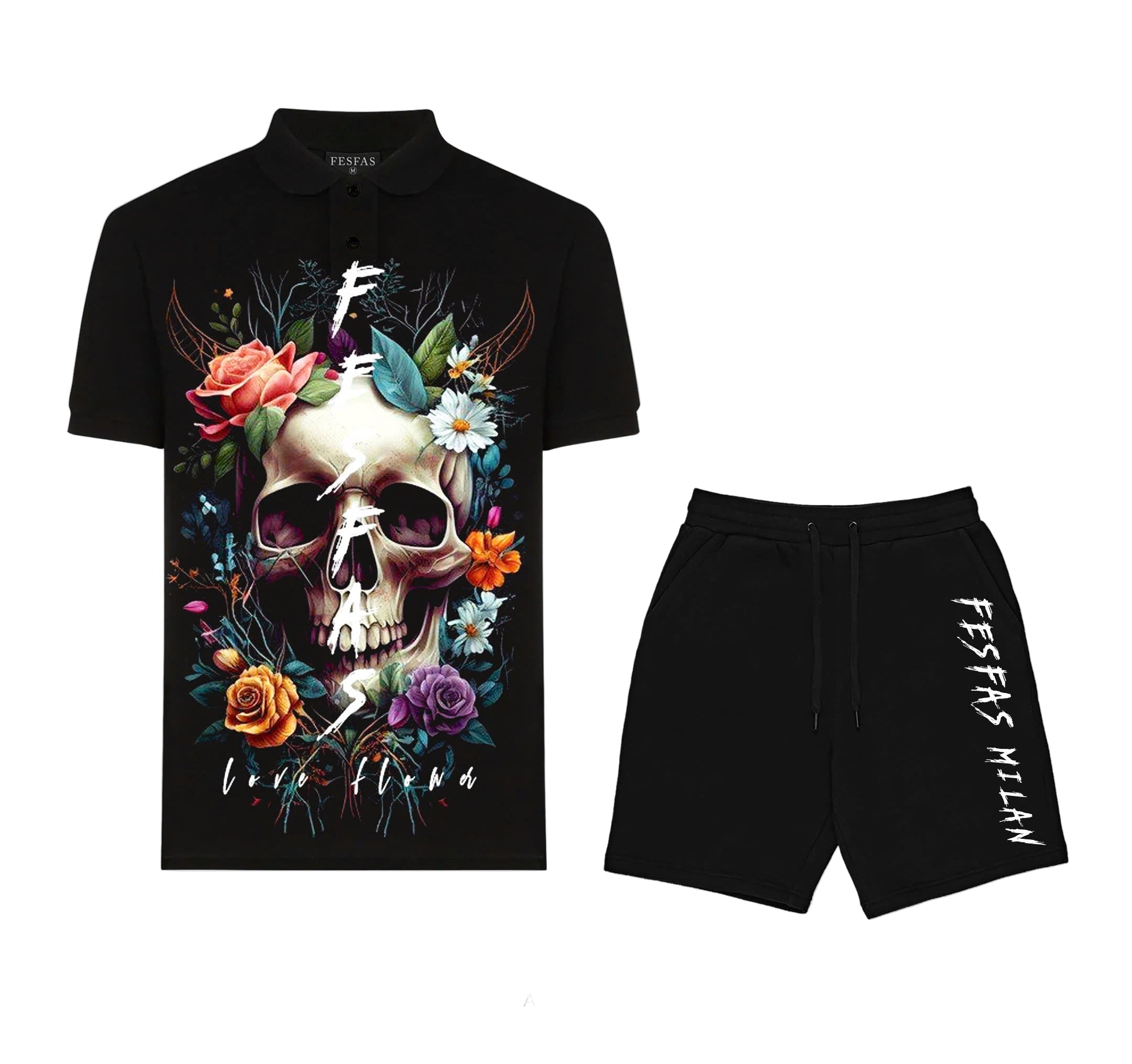 FesFas Floral-print | Áo Polo | Nam | Màu Đen